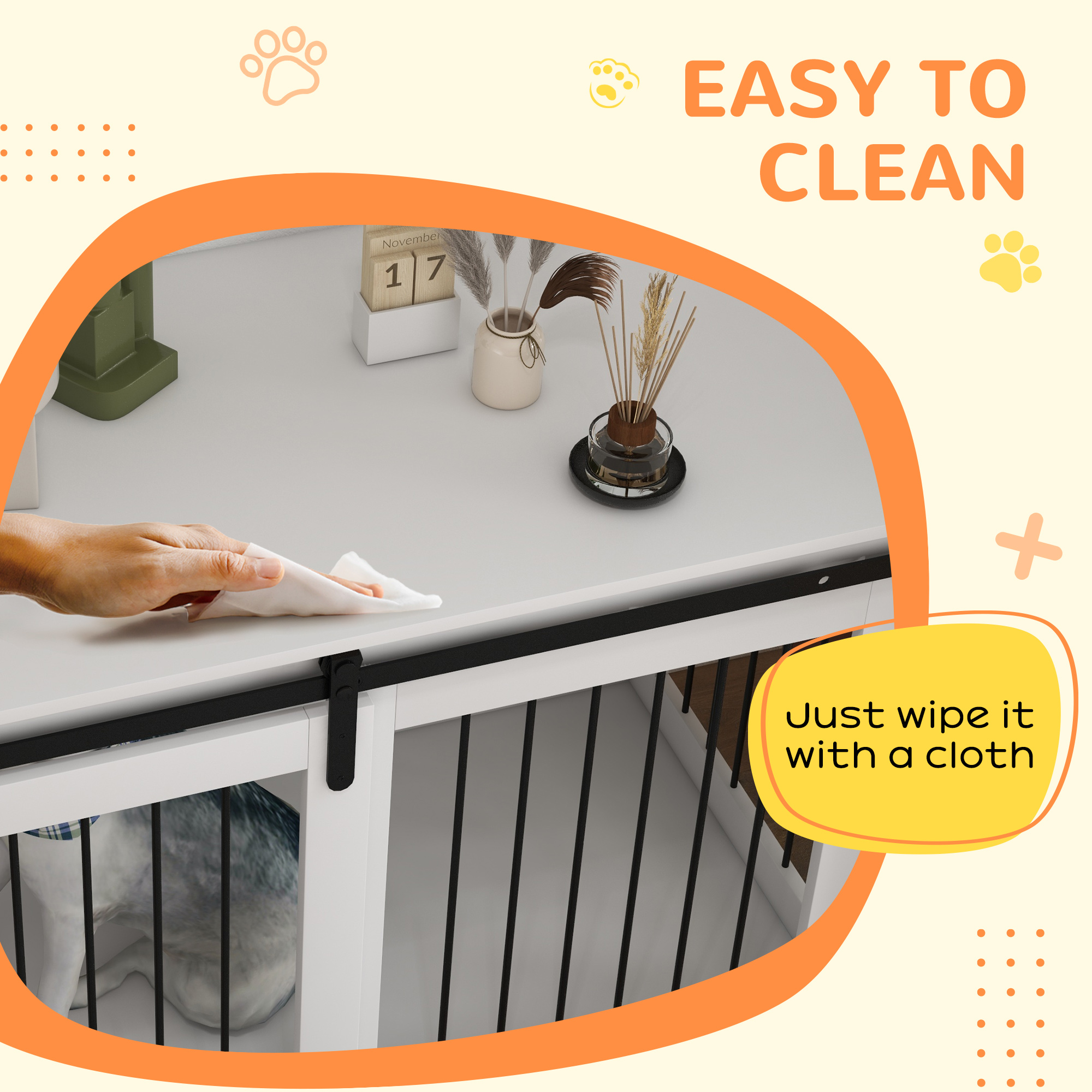 46.5" Dog Crate Furniture, Dog Crate End Side Table for Extra Large Dogs, White
