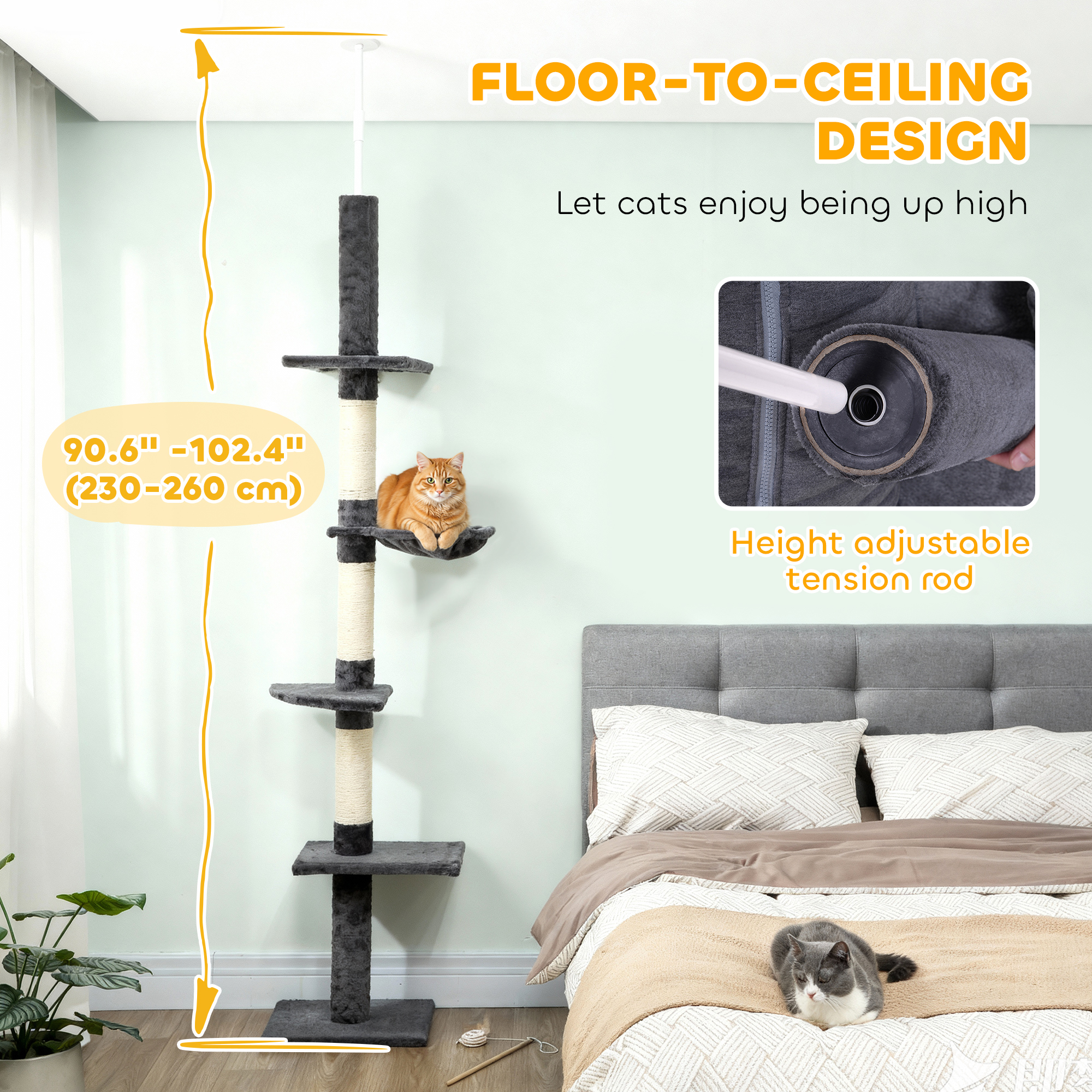 8.5ft Cat Climbing Tree 5-Tier Kitty Activity Center with Scratching Post Dark Grey