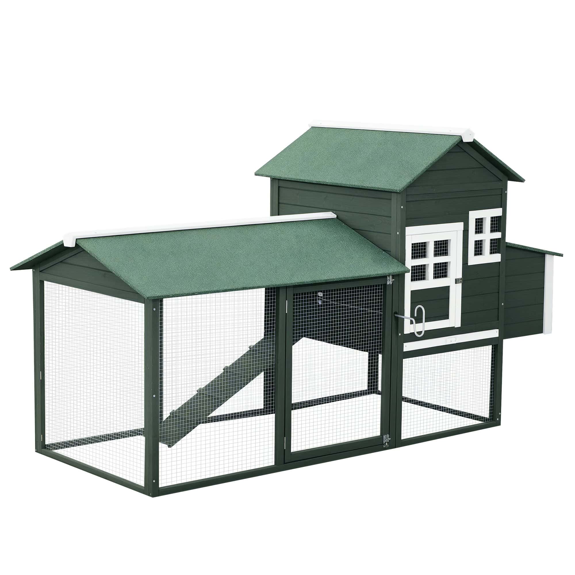 84" Chicken Coop Wooden Hen House Rabbit Hutch Poultry Cage Pen Outdoor Backyard with Nesting Box and Run, Green