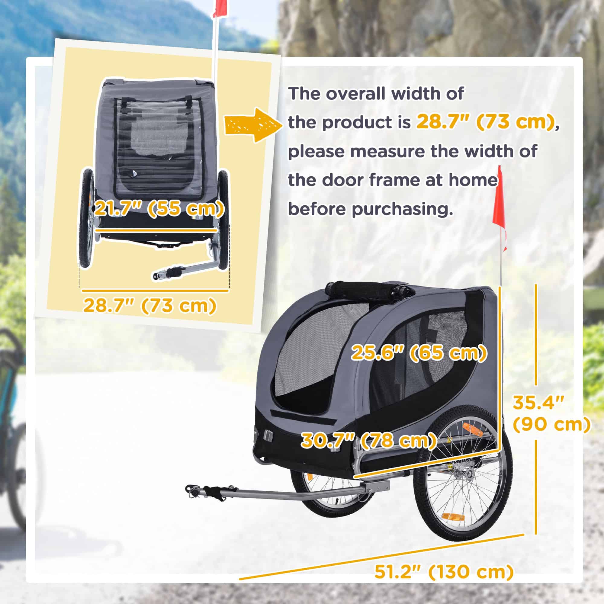 Dog Bike Trailer, Pet Cart, Bicycle Wagon, Travel Cargo, Carrier Attachment with Hitch, Foldable for Travelling, for Small Medium Dogs, Grey