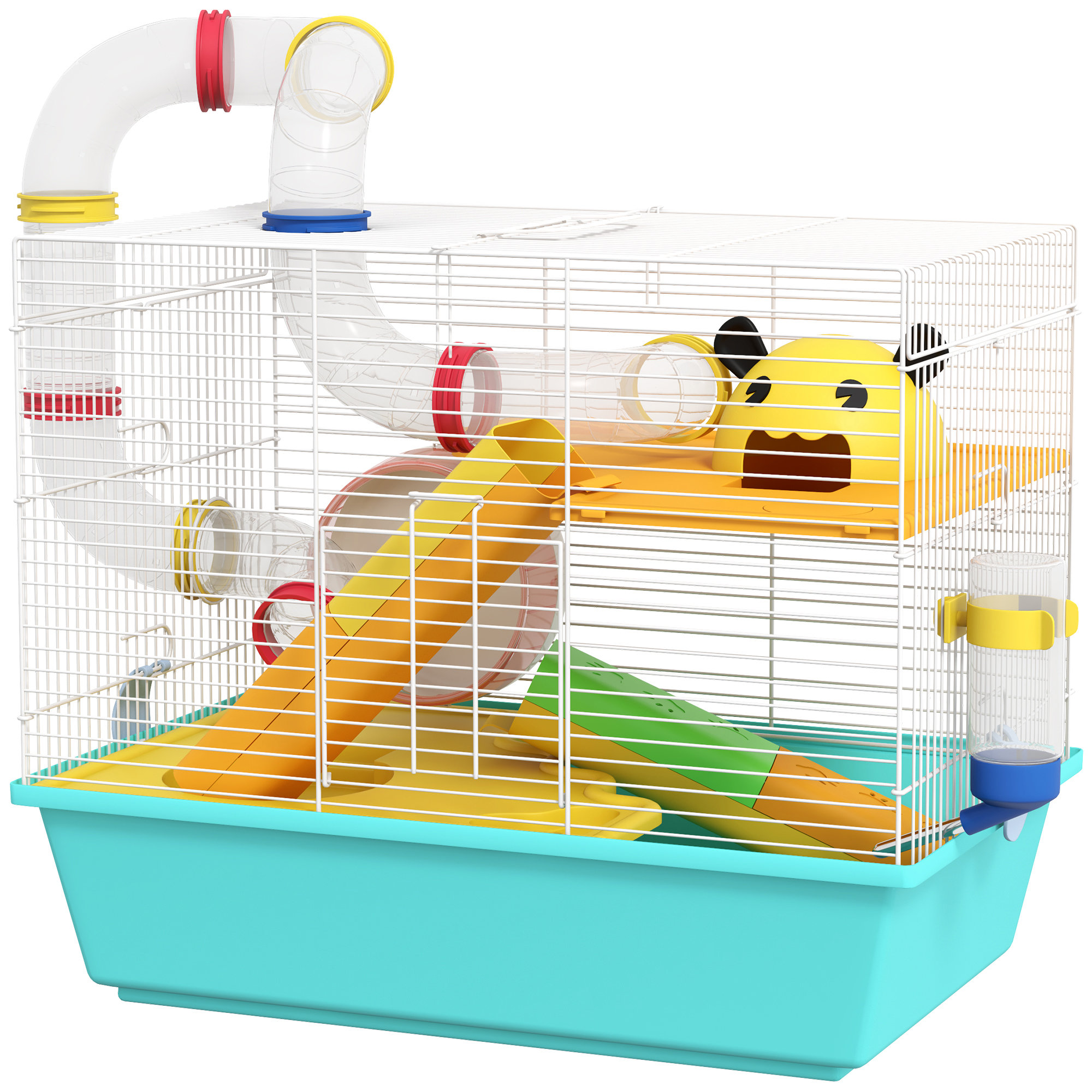 3 Tiers Hamster Cage for Gerbil, Dwarf Hamster with Tunnels, Water Bottle, Exercise Wheel, 18" x 11" x 15" - Light Blue