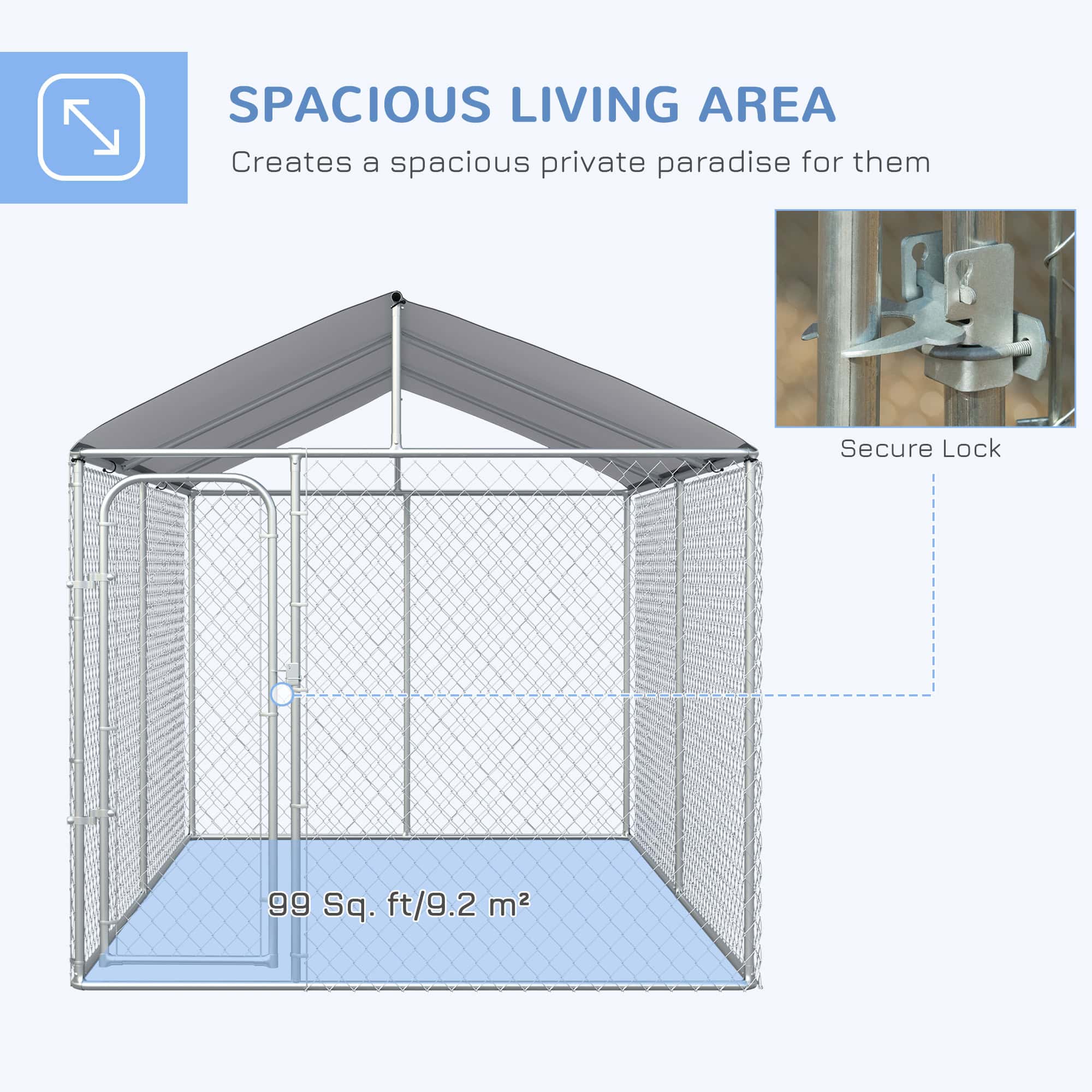 Dog Kennel Outdoor, Heavy Duty Playpen with Secure Lock, Cover, for Backyard & Patio, 13.1' x 7.5' x 7.5'