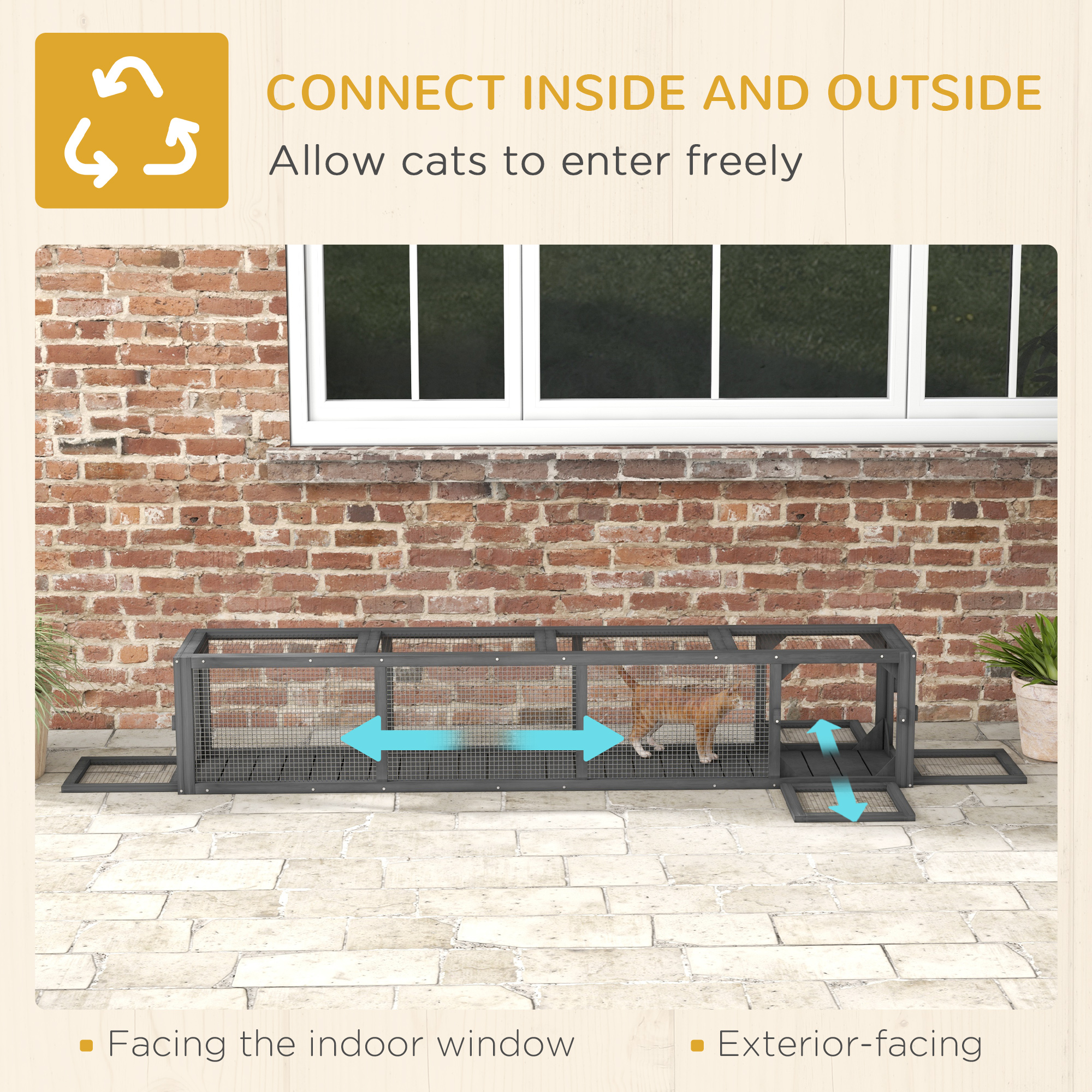 79" Long Cat Tunnel, Cat shelter L- Shape with Extendable Design, Cat Enclosure for Indoor/Outdoor Use, Lead Grey