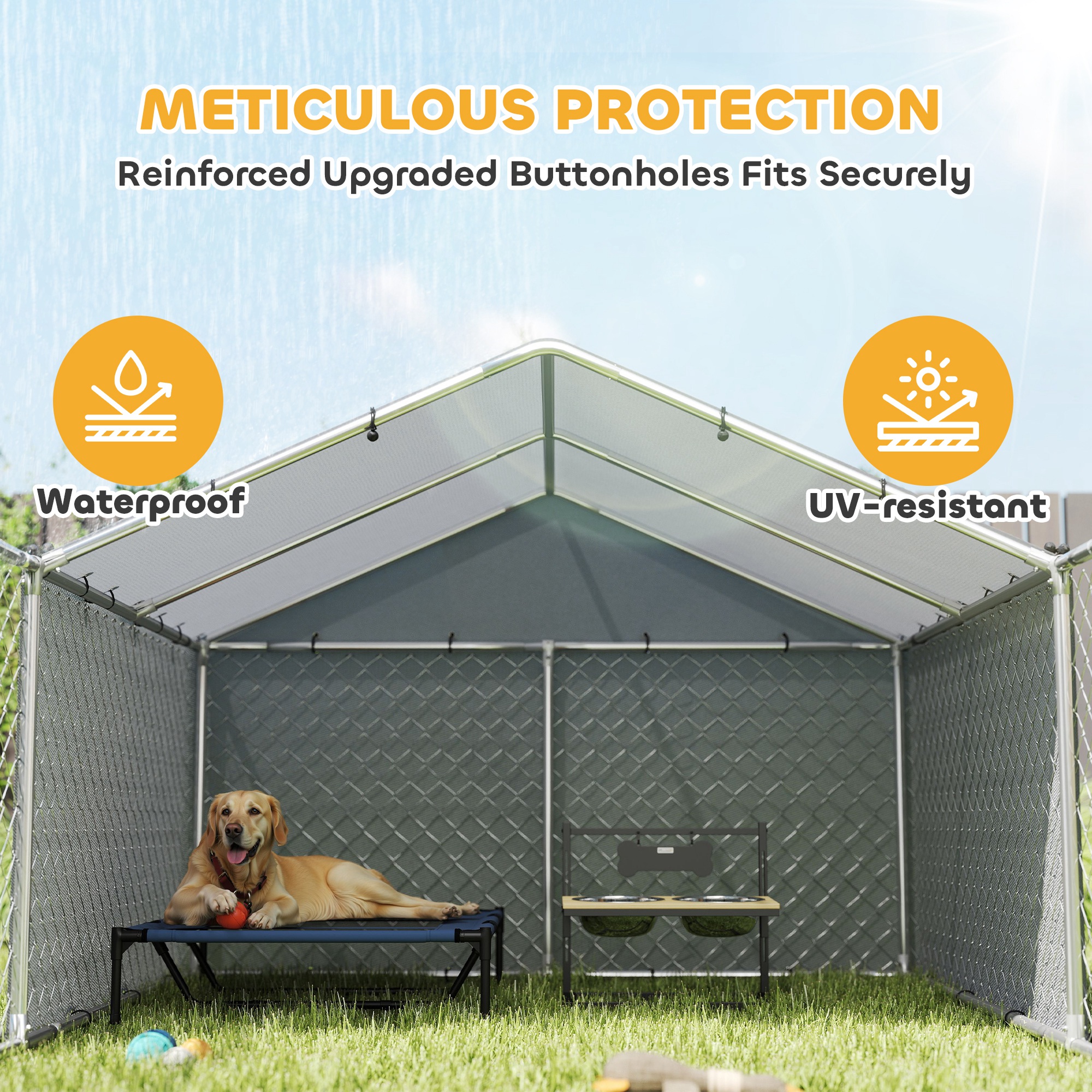 Galvanized Steel Dog Kennel Outdoor with Waterproof & UV-Resistant Cover for Large Dogs, 19.7' x 7.5' x 4.9'