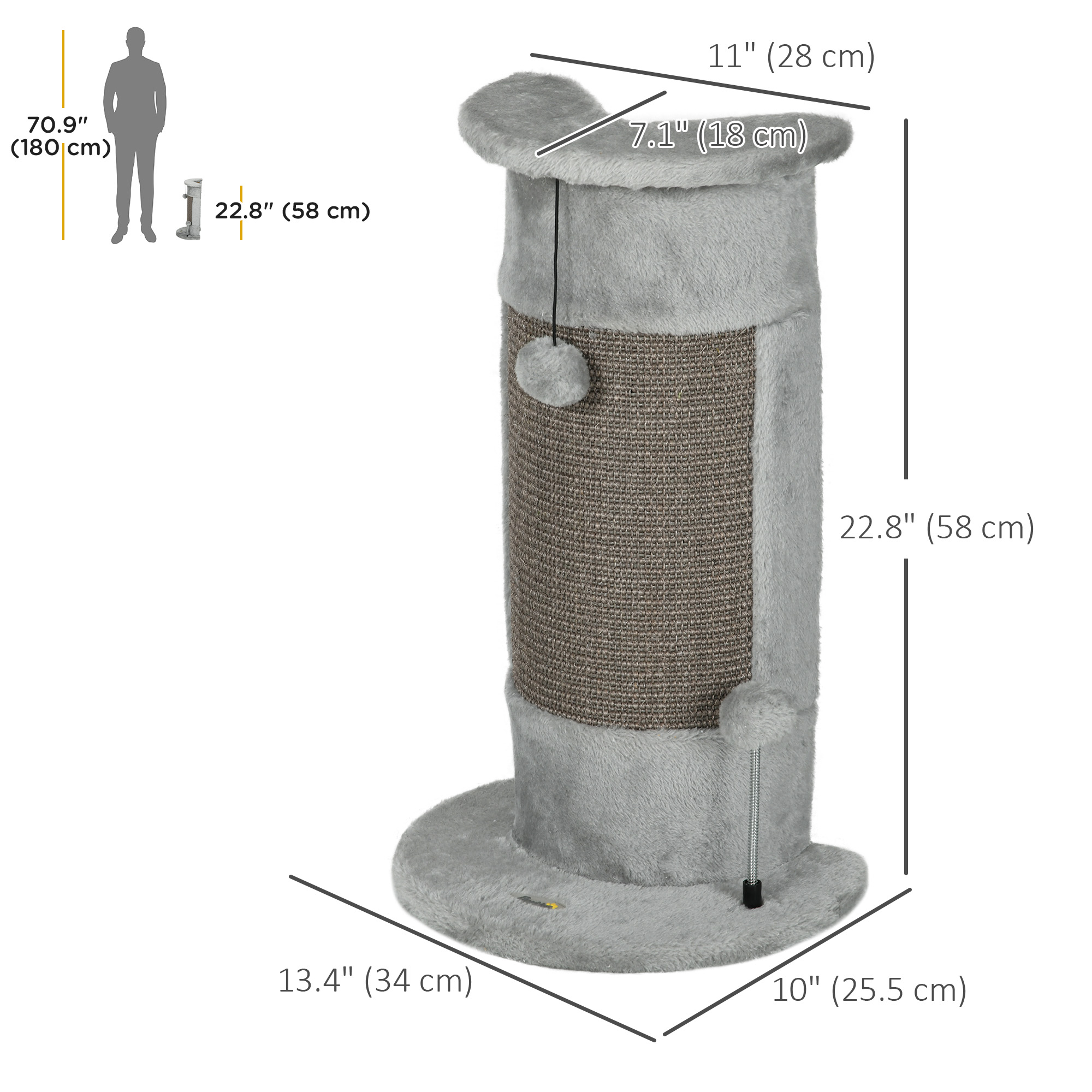 23" Cat Scratching Post with Covered Plush, Play Balls, for Indoor Cats, Grey