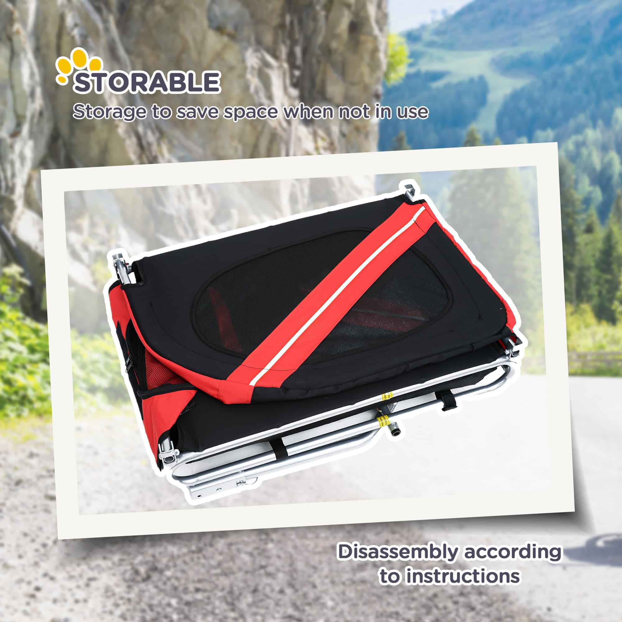 Dog Bike Trailer Pet Cart Bicycle Wagon Cargo Carrier Attachment for Travel Foldable - Red/ Black