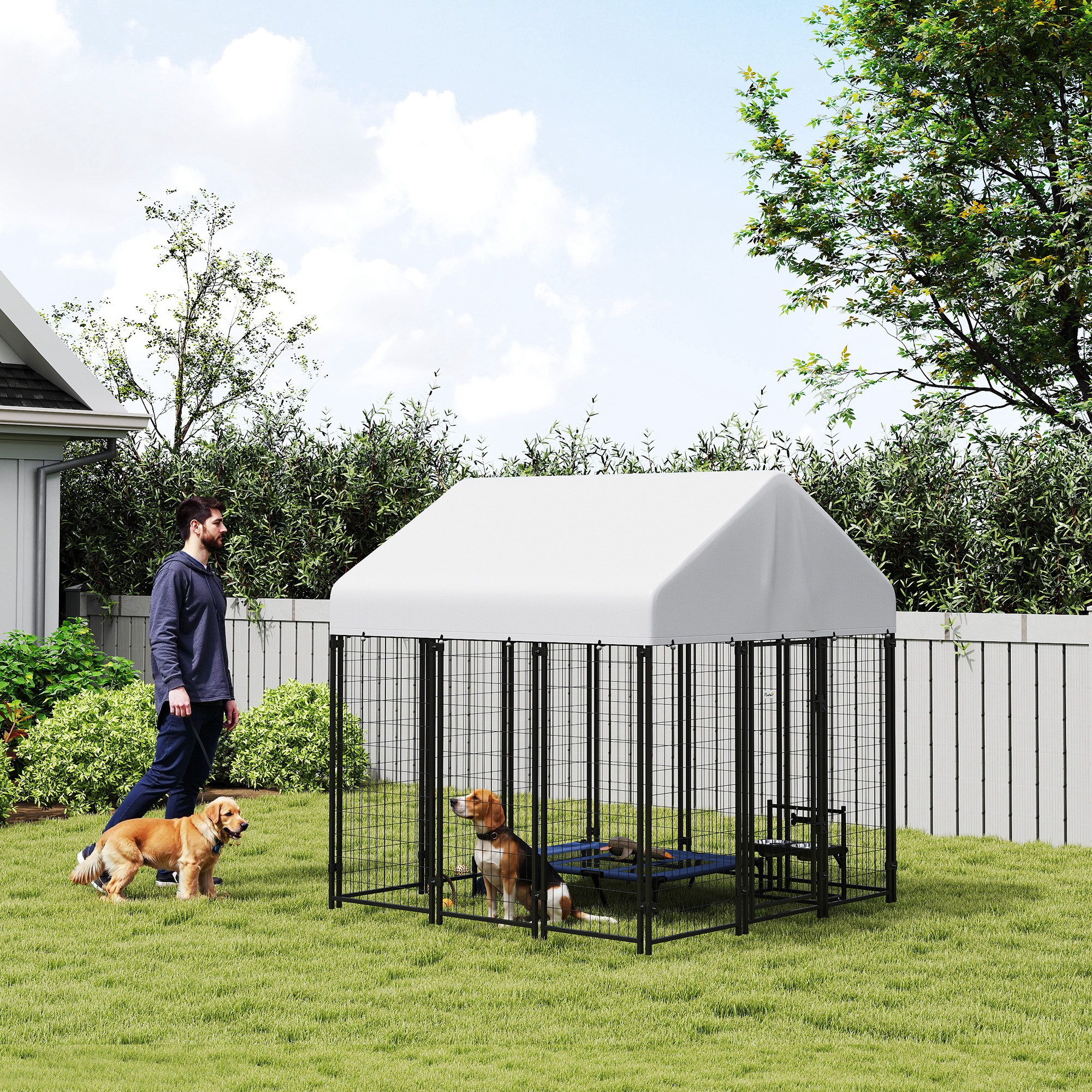 Outdoor Dog Kennel with Waterproof UV-Resistant Cover, 6' x 6' x 6'