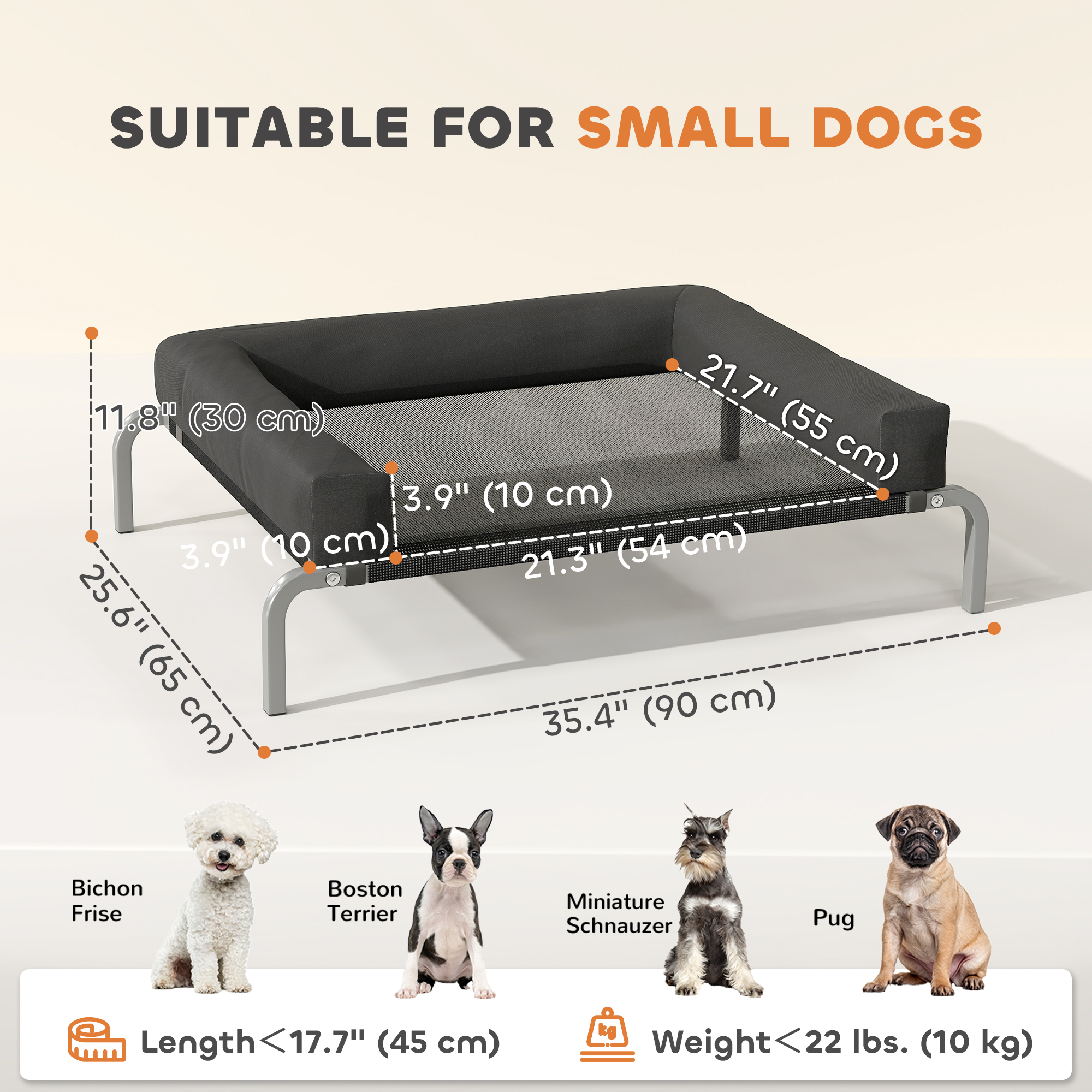 Elevated Dog Bed, Portable Raised Dog Cot with Breathable Mesh, Removable and Water-Resistant Bolsters, Black - Image 3