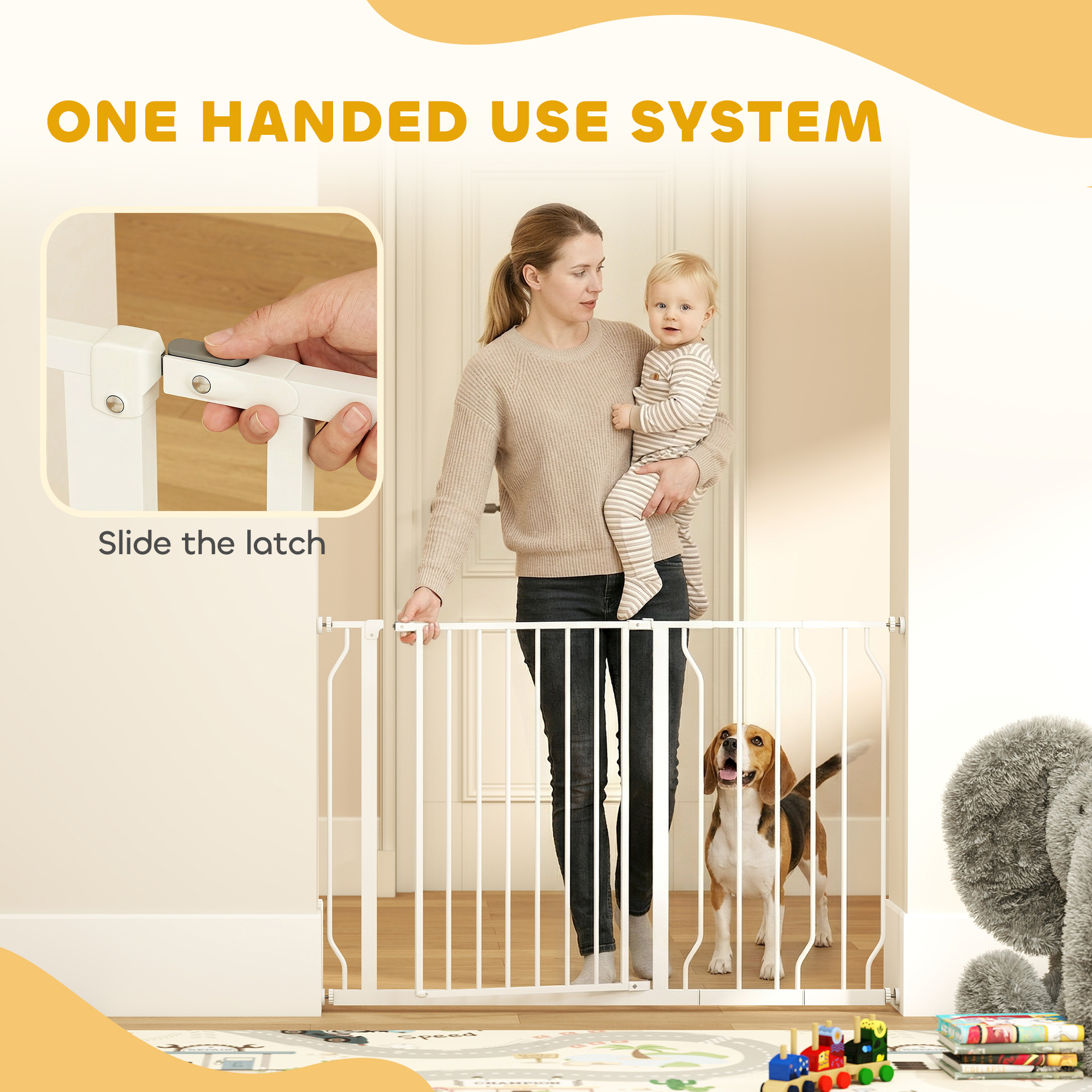 30"- 45" Easy Install Pet Gate w/ Door & Double Locking System, Extra Wide Dog Gate for Stairs, Hallways, White