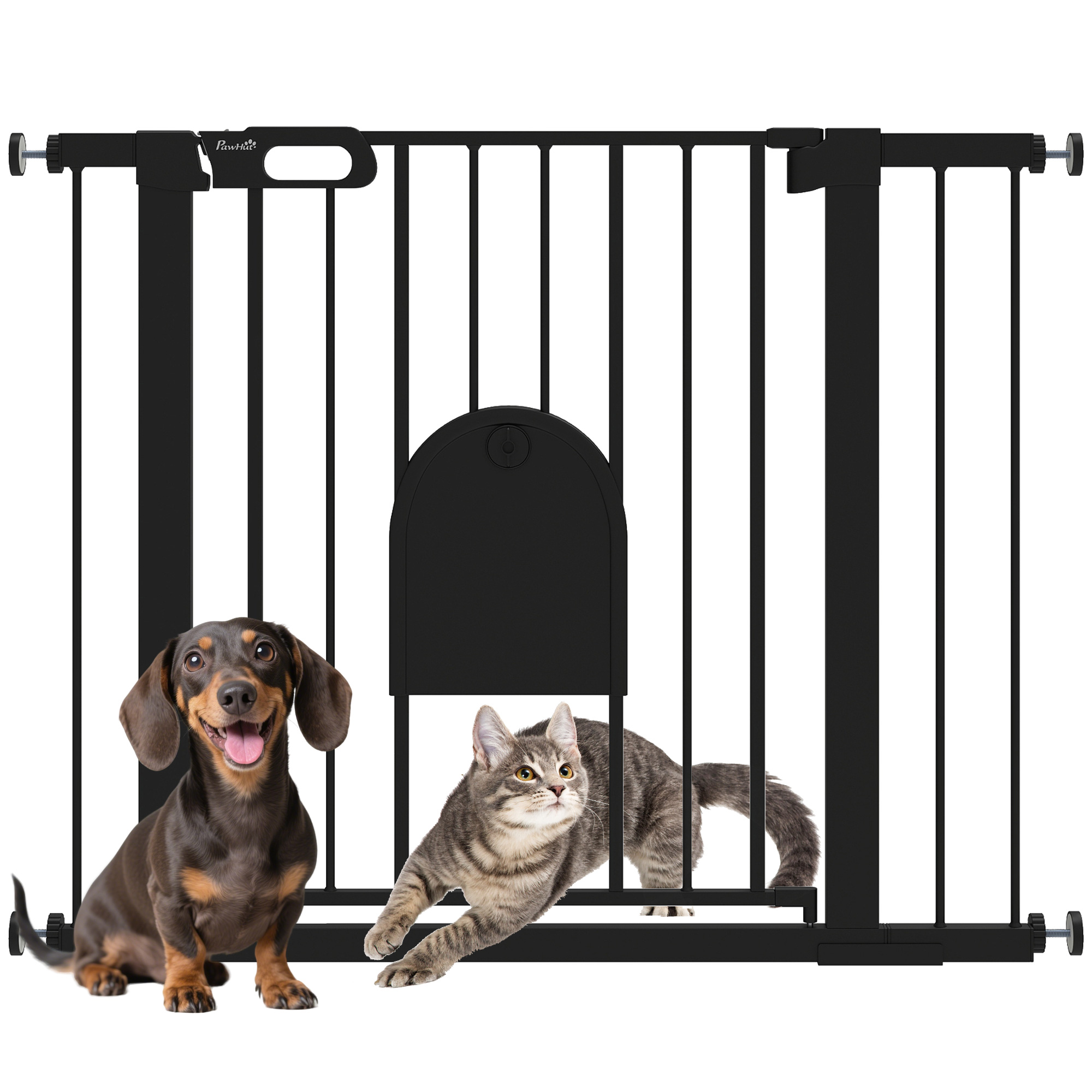 30"-41" Extra Wide Pet Gate Barrier with Small Door, 30"H Dog Gate with Safety Gate Barrier, Stair Pressure Fit, Black