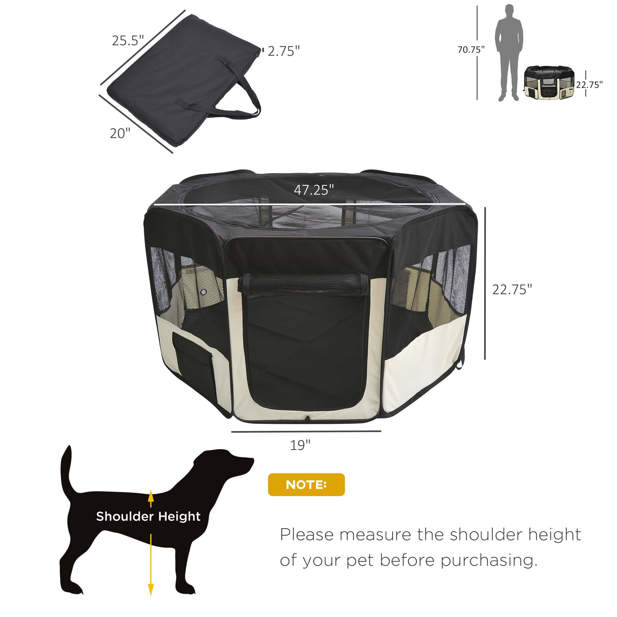 49.2-inch Soft Pet Playpen Folding Dog Pen Outdoor with Bag
