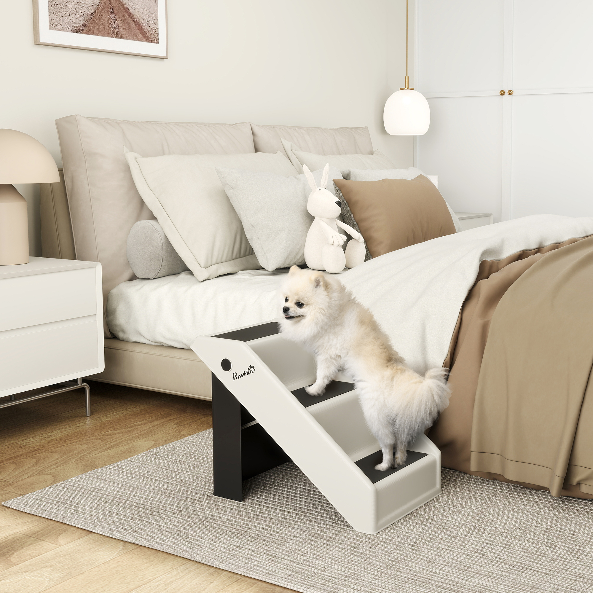 Dog Stairs for Small Dogs, 14.5" H Foldable Pet Ramp with 3 Non-Slip Steps for High Beds or Sofas