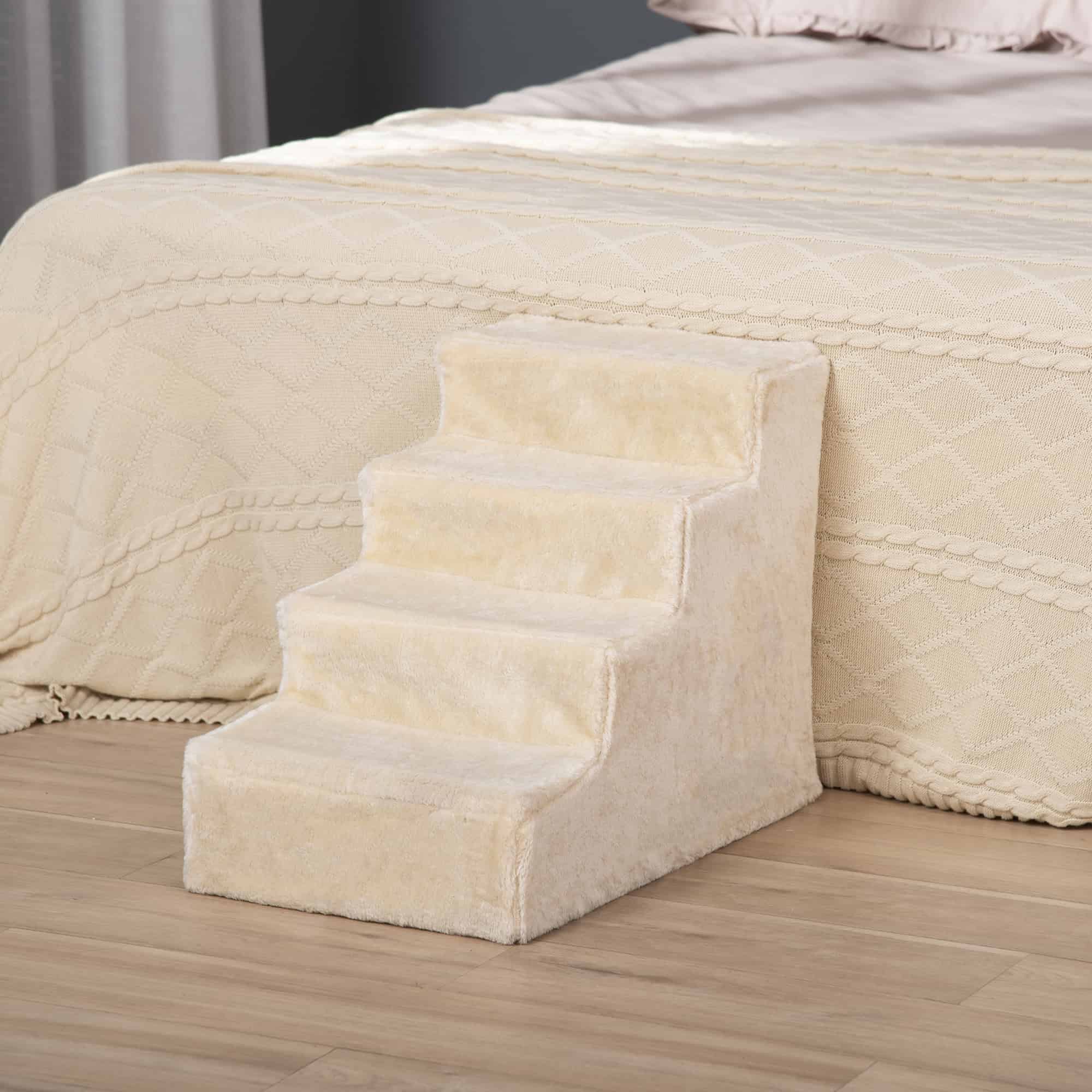 4-Step Dog Ramp for Sofa, Bed, and Couch, with Removable Cover, Beige