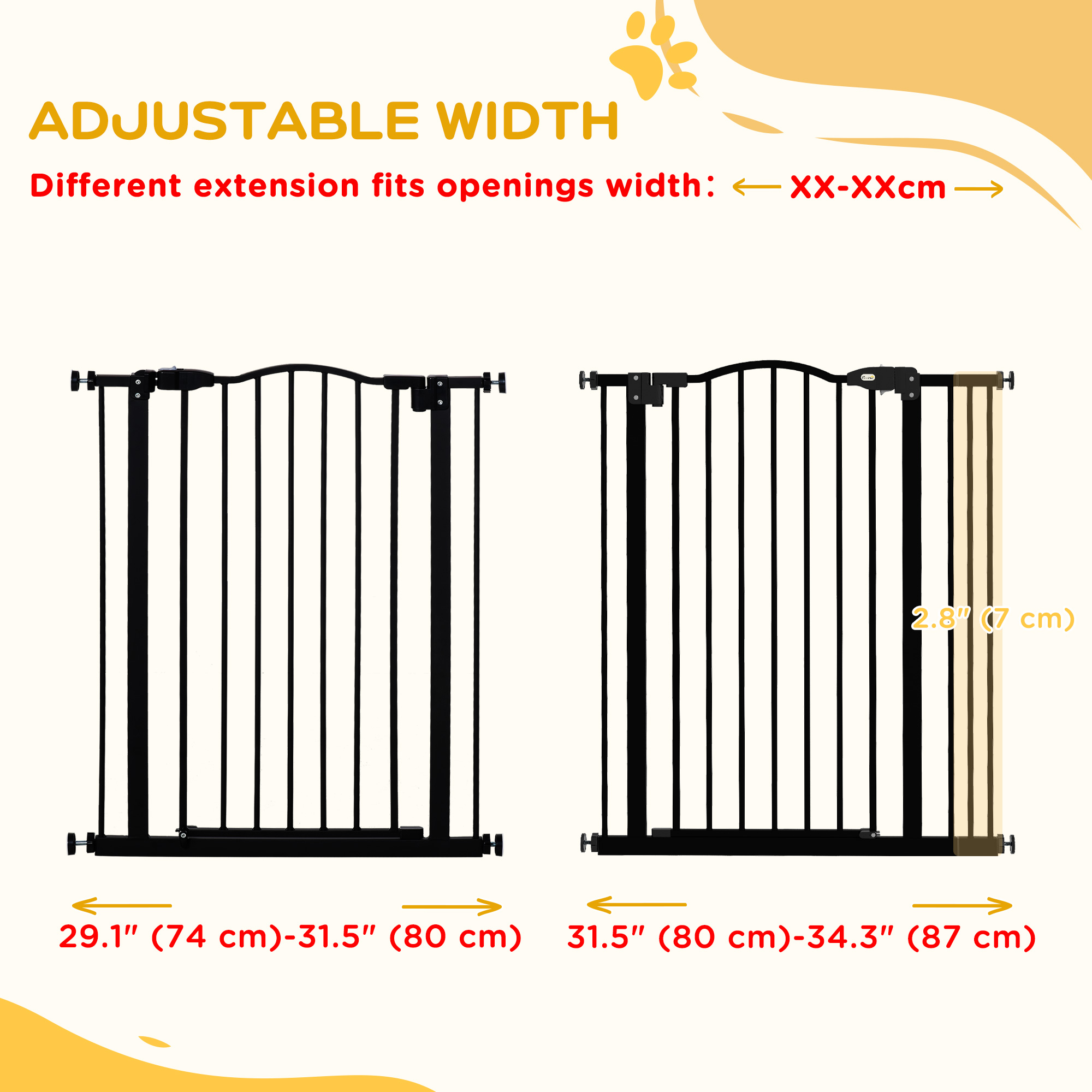 Extra Tall Dog Gate with Door, Pressure Fit, Auto Close, Double Locking for Doorways Hallways Stairs, 29"-34", Black