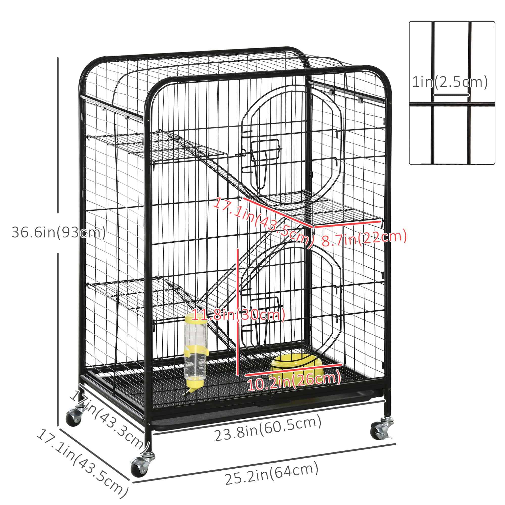 Rolling Small Animal Cage 36.6" Pet Rabbit Ferret Playpen, Animal Supply Kit Metal Black for Bunny, Pet Mink, Chinchilla - Image 3