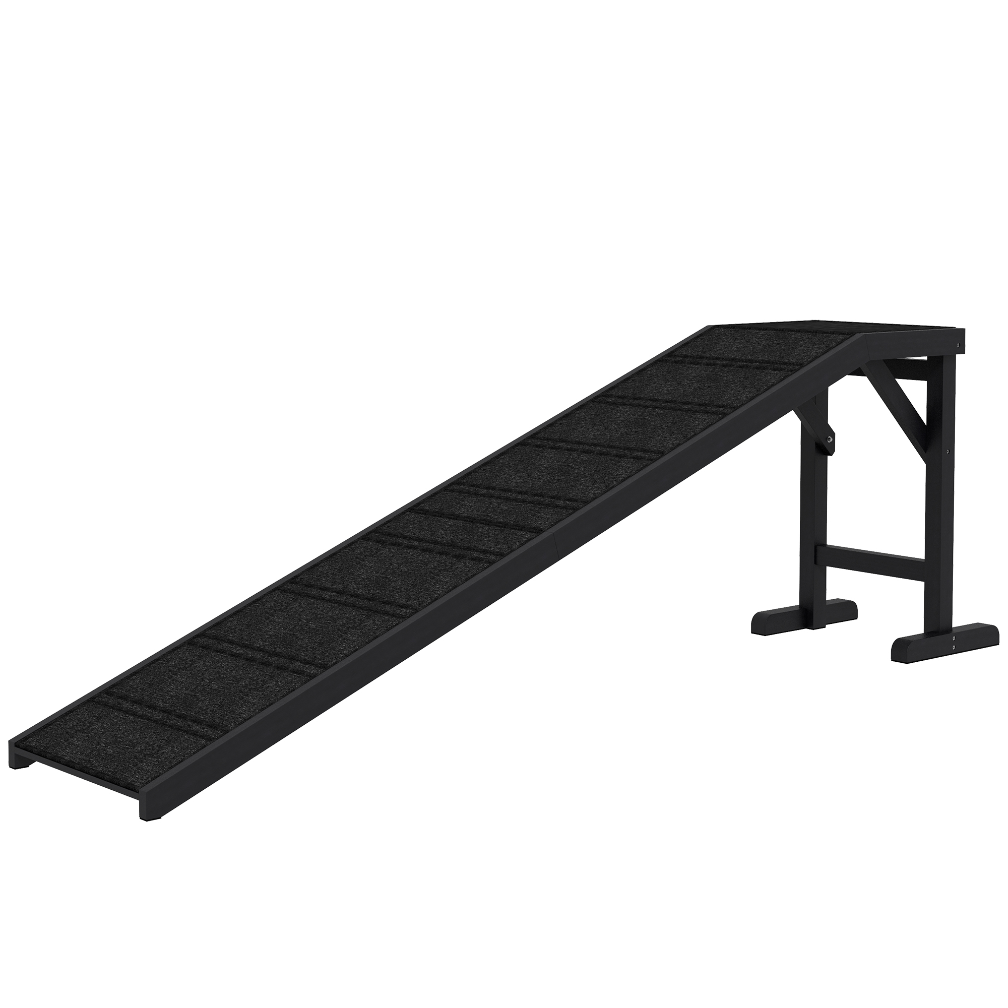 Pet Ramp Bed Steps for Dogs Cats Non-slip Carpet Top Platform Pine Wood 74"L x 16"W x 25"H Black