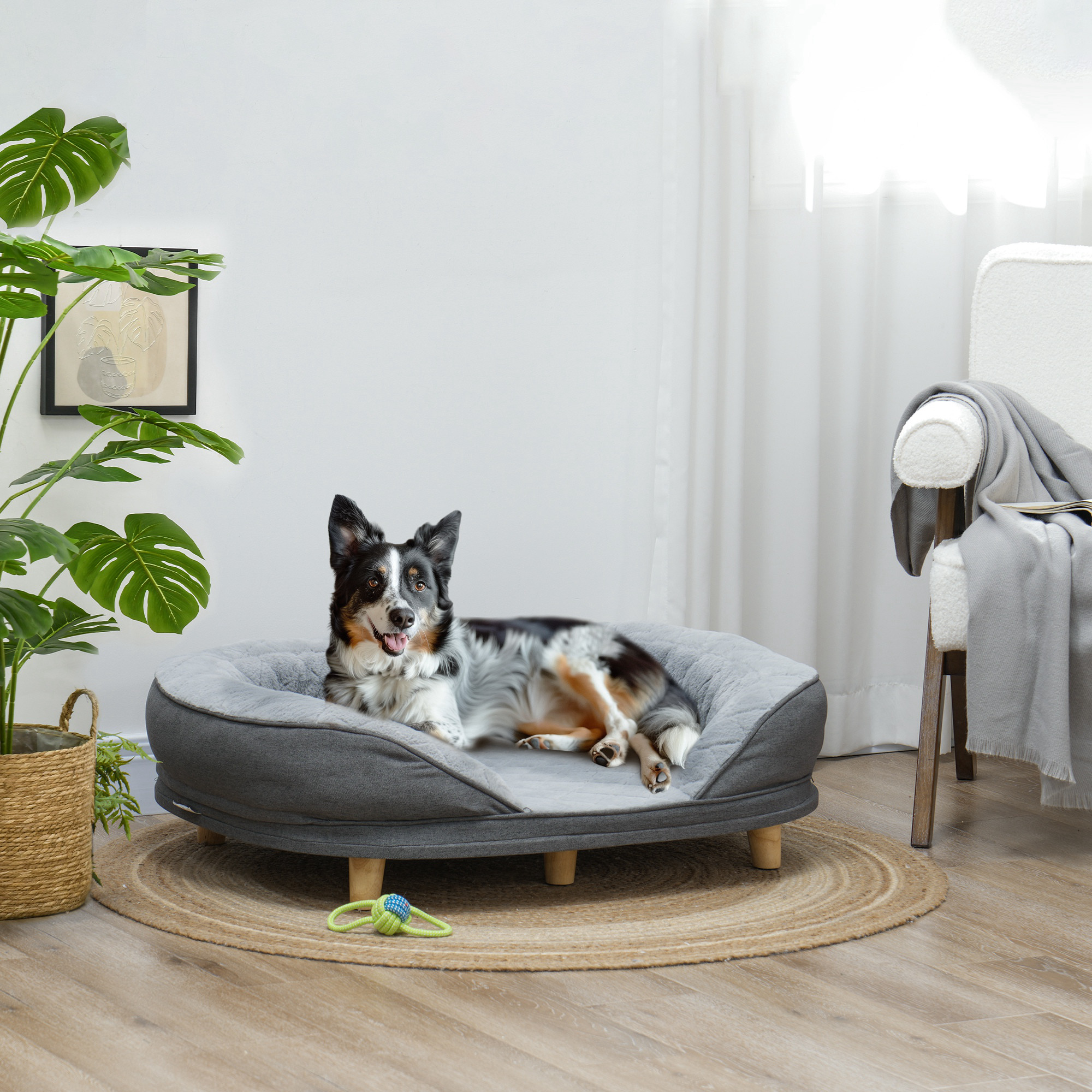 Pet Sofa Bed for Large Dogs with Removable Cushion, Washable Cover, Anti-slip Foot Pads, Grey
