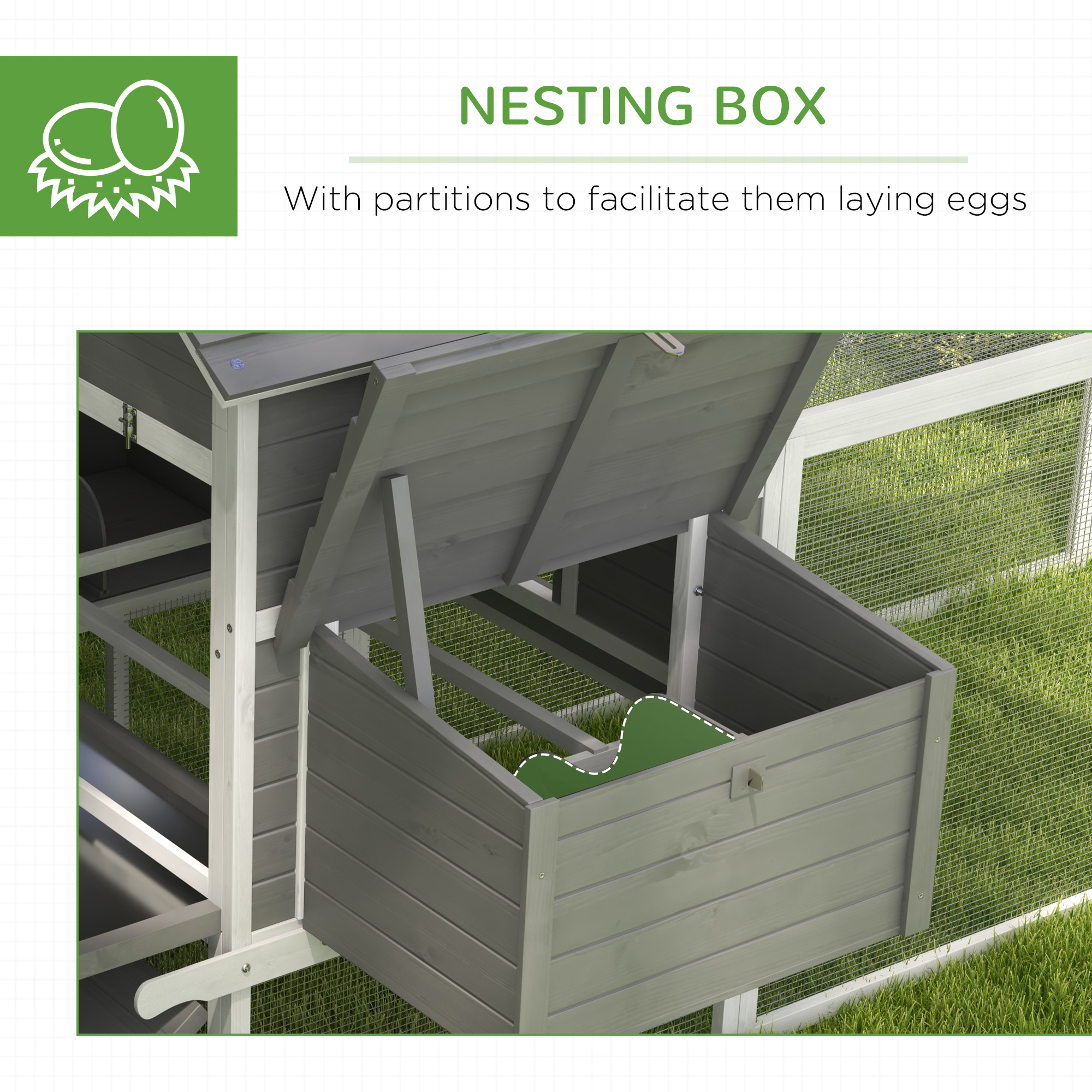 Wooden Chicken Coop with Nesting Boxes, Run, Doors, Tray, Ramp for 4-6 Chickens