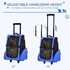 2-IN-1 Pet Luggage Box Backpack Carrier Cats Dogs w/ Handle, Rolling Wheel Blue