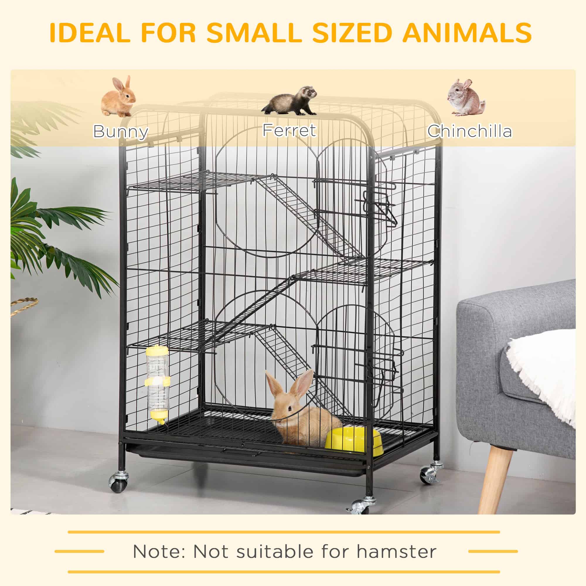 Rolling Small Animal Cage 36.6" Pet Rabbit Ferret Playpen, Animal Supply Kit Metal Black for Bunny, Pet Mink, Chinchilla - Image 4