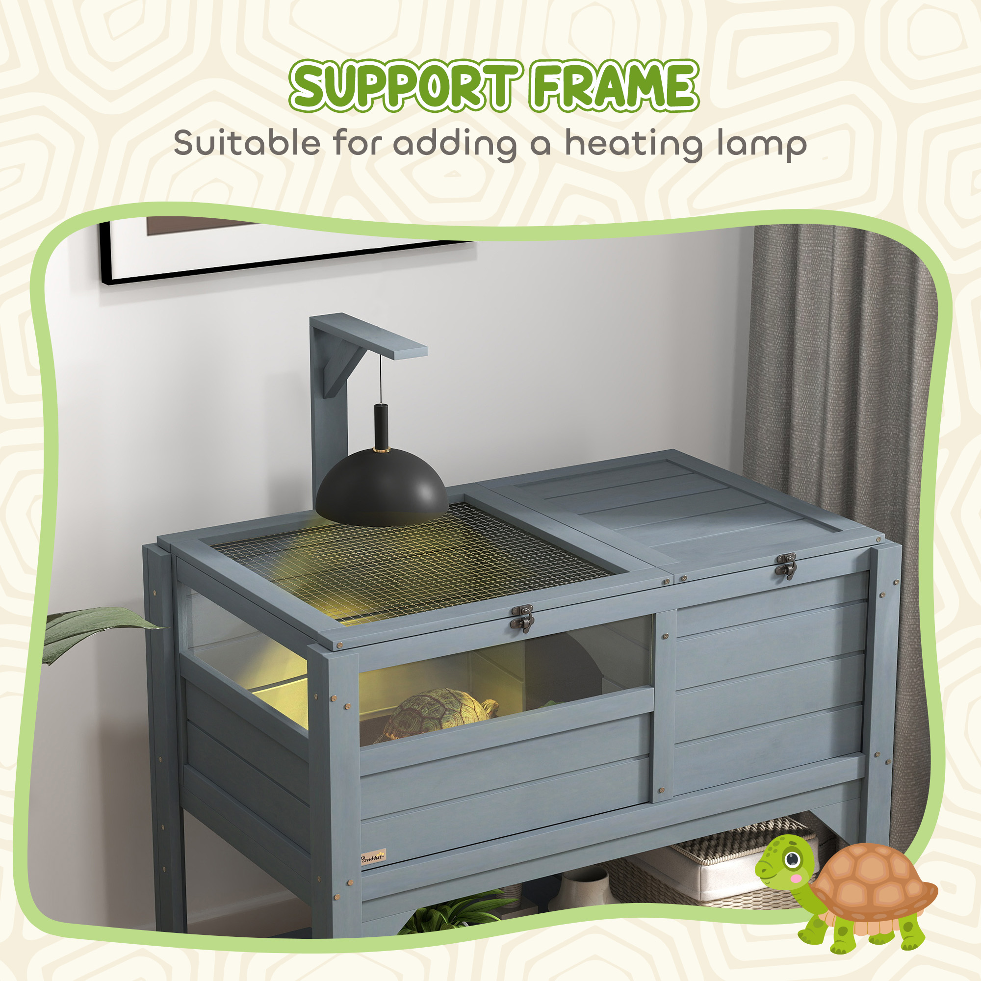 Wooden Tortoise House Habitat with Shelf, Light Support Frame, Tray for Indoor Use, 33" L x 20" W x 41" H - Image 5