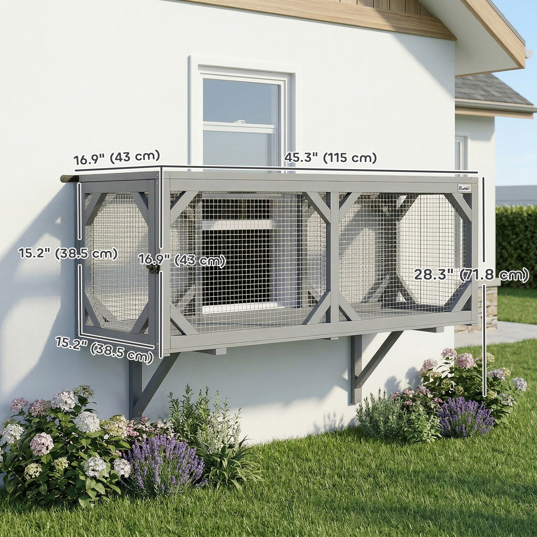 Cat Tunnel, Wooden Catio Outdoor Cat Enclosure with 2 Doors and Extendable Design, Wall-Mounted Pet Run