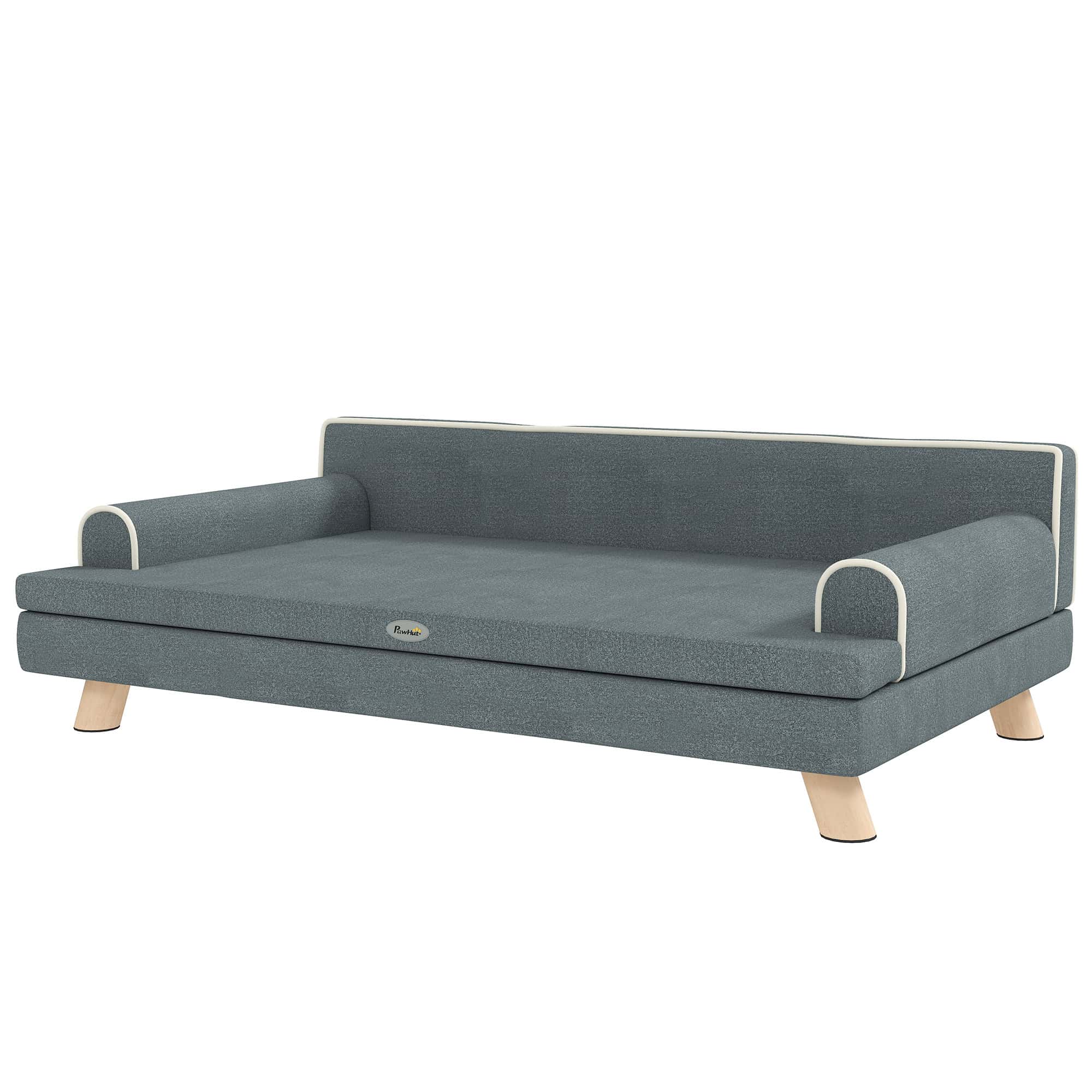 Elevated Dog Sofa Bed, Cat Couch with Cushion, Washable Cover, Wooden Legs, for Medium & Large Dogs, Dark Grey