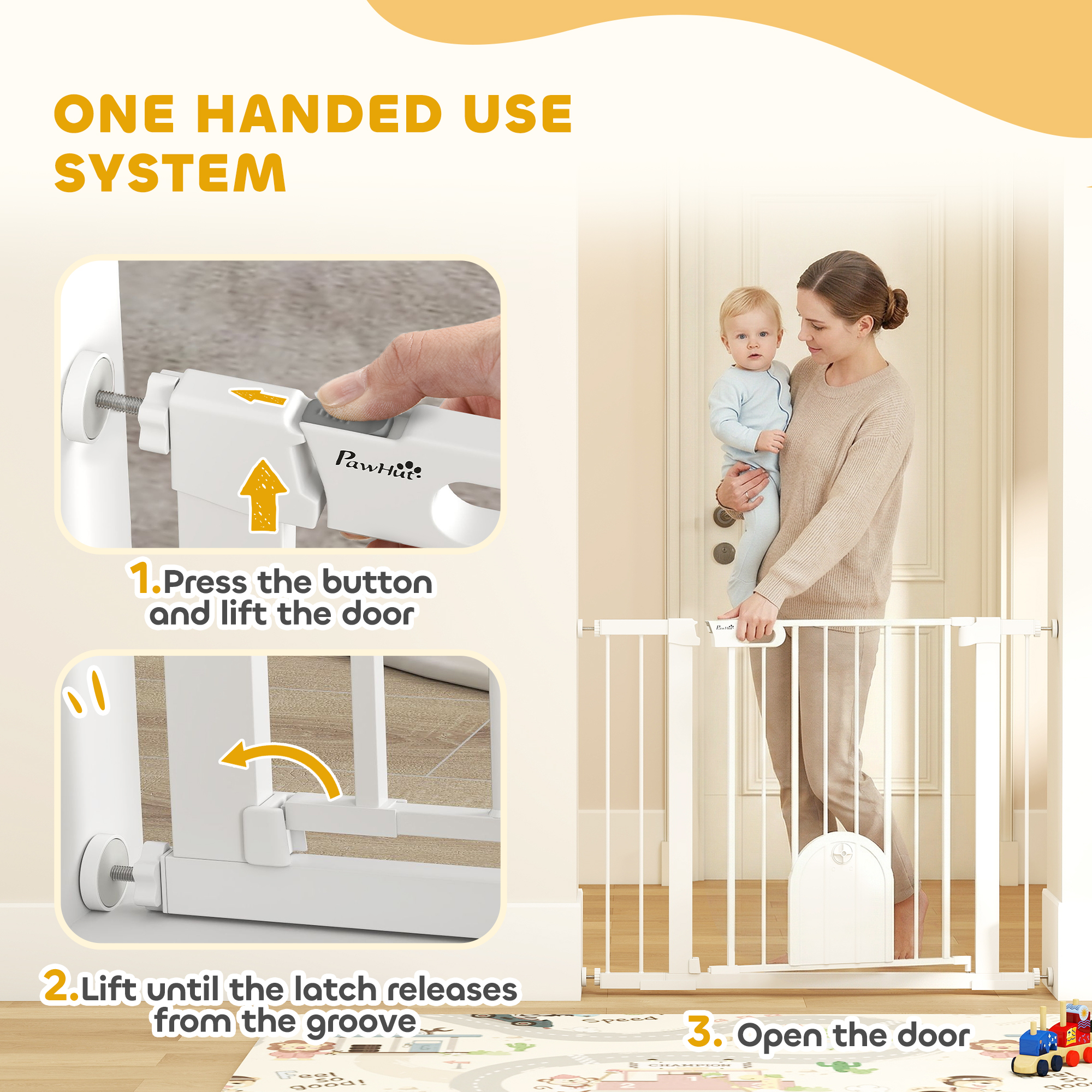 30"-41" Extra Wide Pet Gate Barrier with Small Door, 30"H Dog Gate with Safety Gate Barrier, Stair Pressure Fit, White