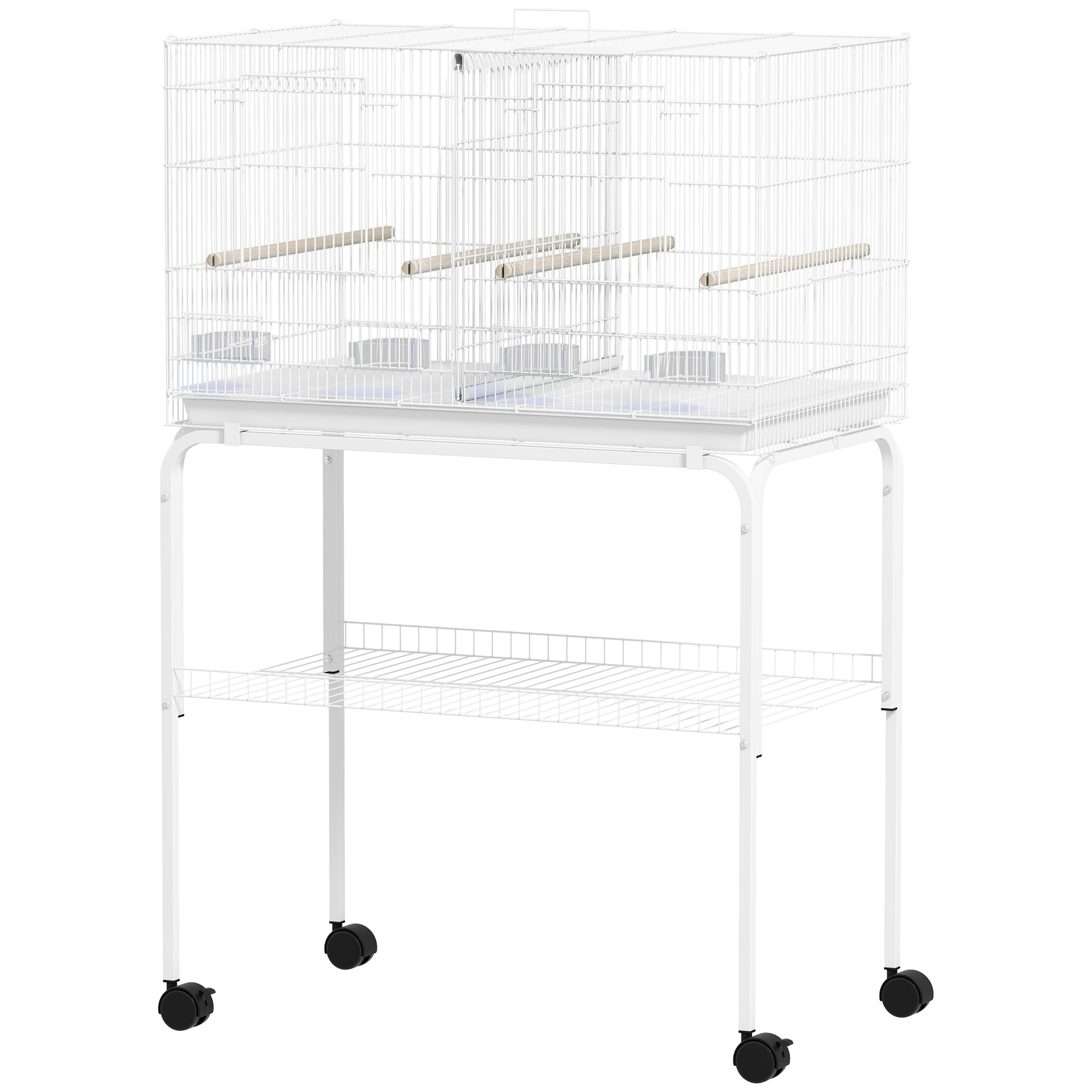 46" H Bird Cage, Large Parakeet Cage for Budgie, Lovebird, Canary, Finches with Divider, White
