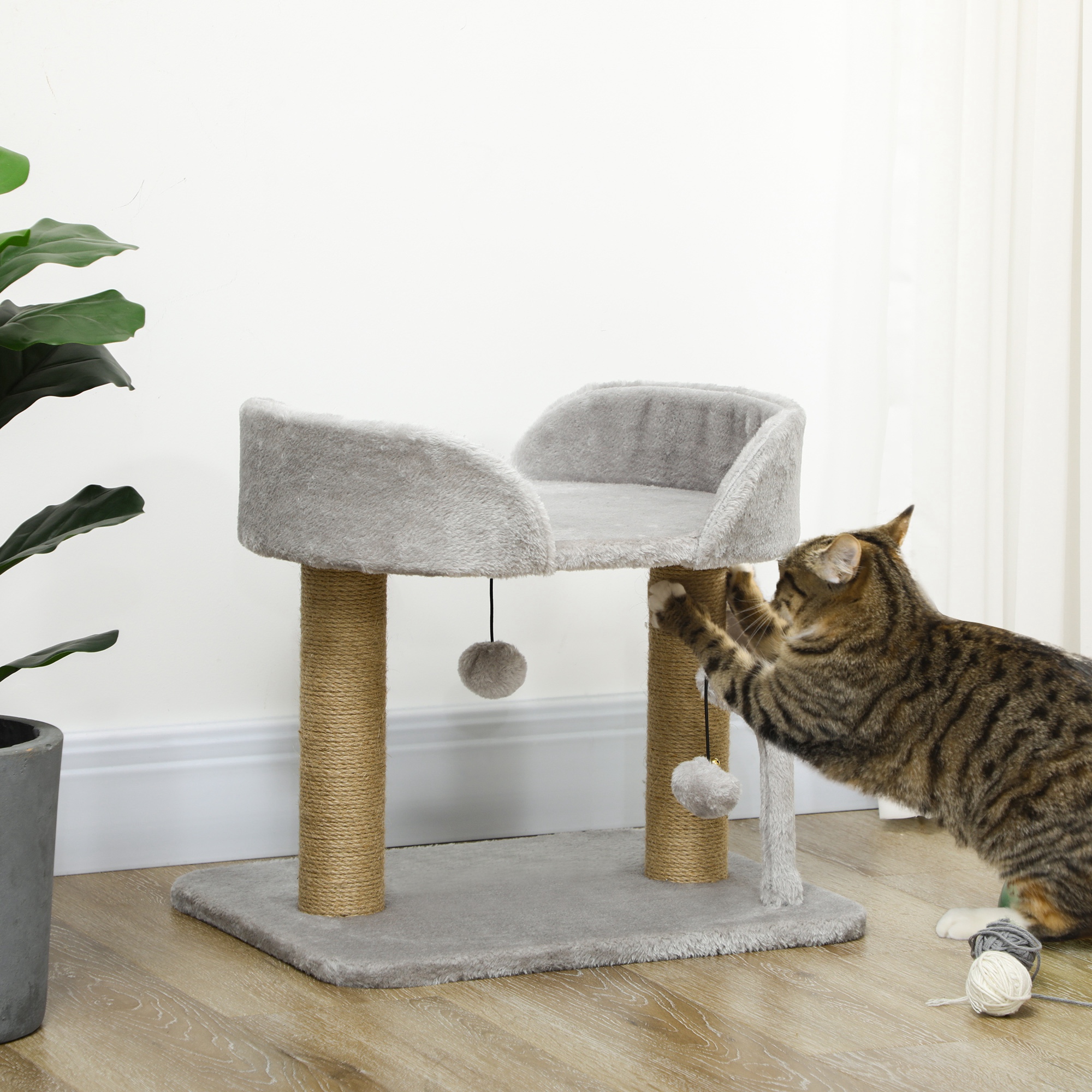 Cat Tower Condo for Indoor Cats, Small Cat Tree with Jute Scratching Posts, Top Perch, Dangling Balls, Light Grey - Image 8