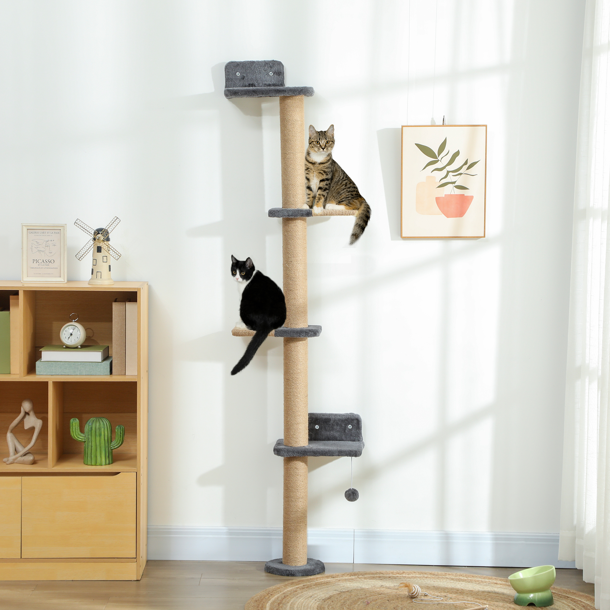 Cat Wall Shelves, Cat Wall Furniture with 4 Platforms, Jute Scratching Post for Indoor Playing, Climbing, Dark Grey - Image 8