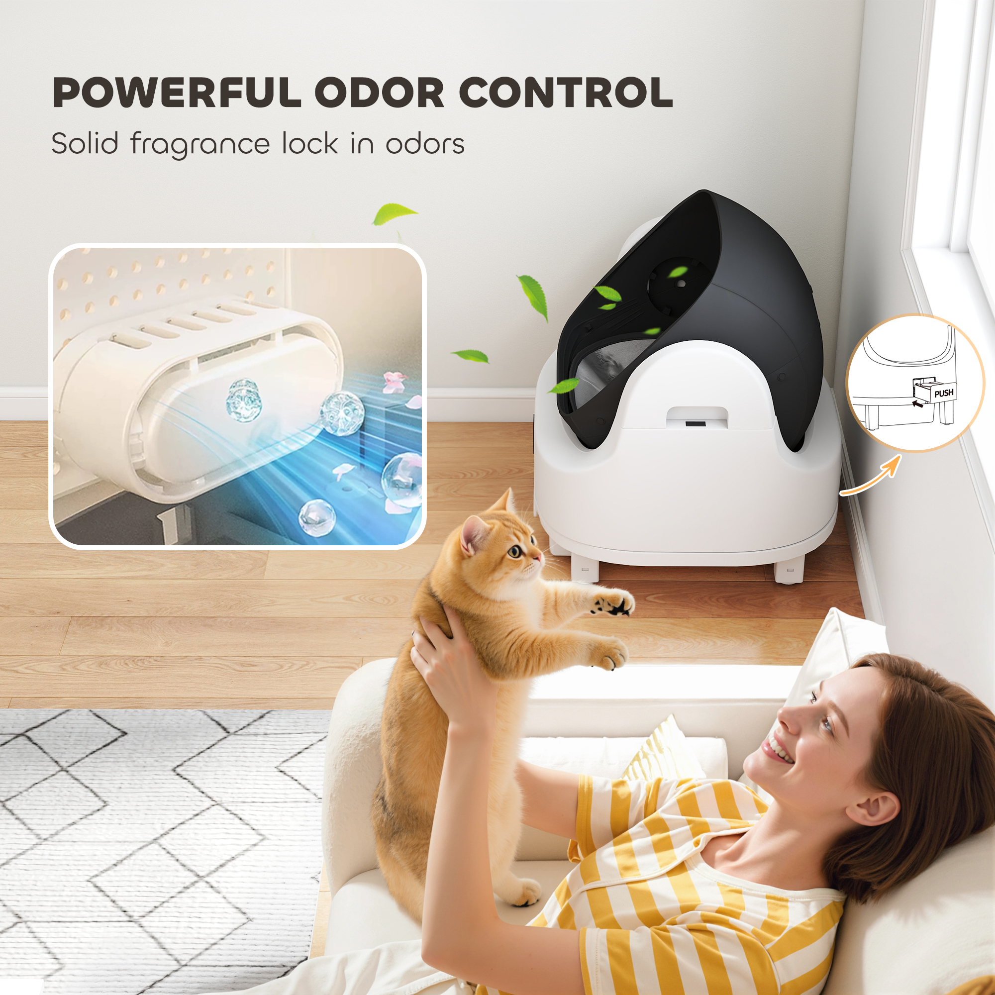 Open-Top Self Cleaning Cat Litter Box, Automatic Cat Litter Box with Integrated Safety Protection
