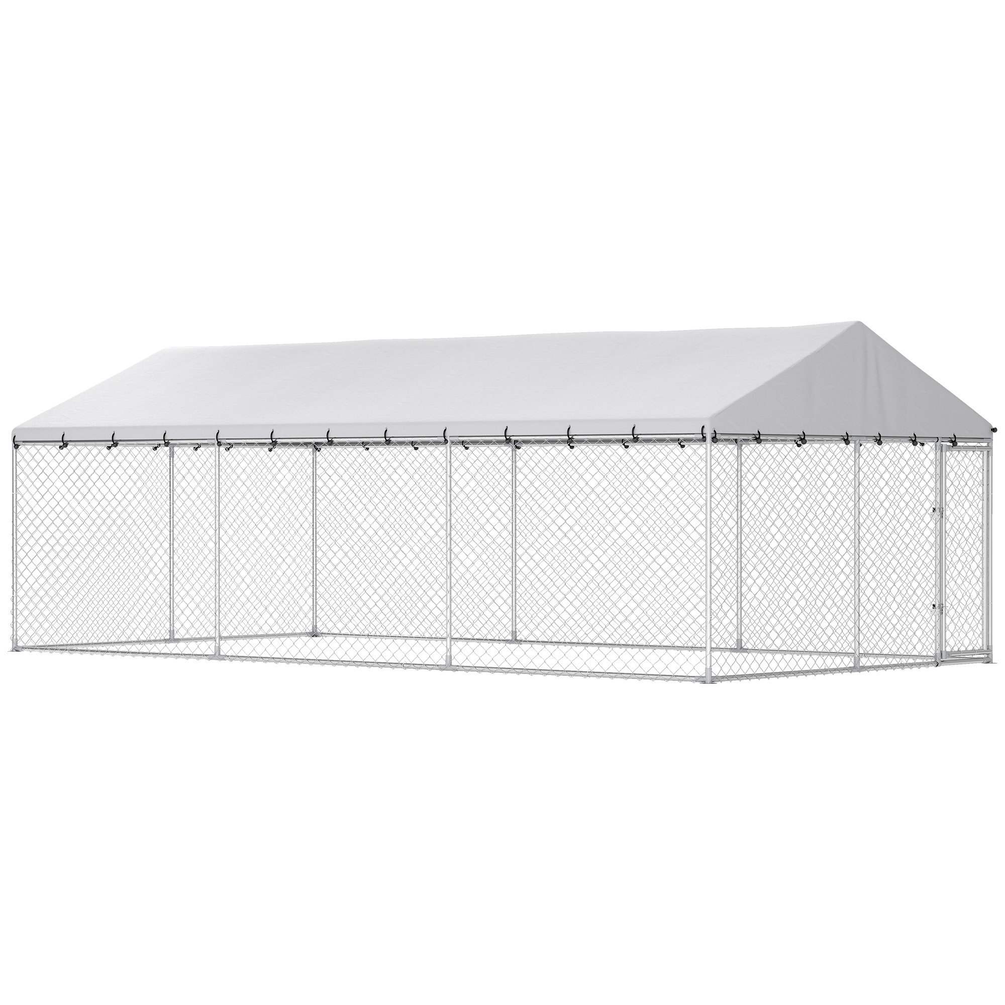 Galvanized Steel Outdoor Dog Kennel with Roof, Safety Locks, for Backyard, 19.7' x 9.8' x 7.1'