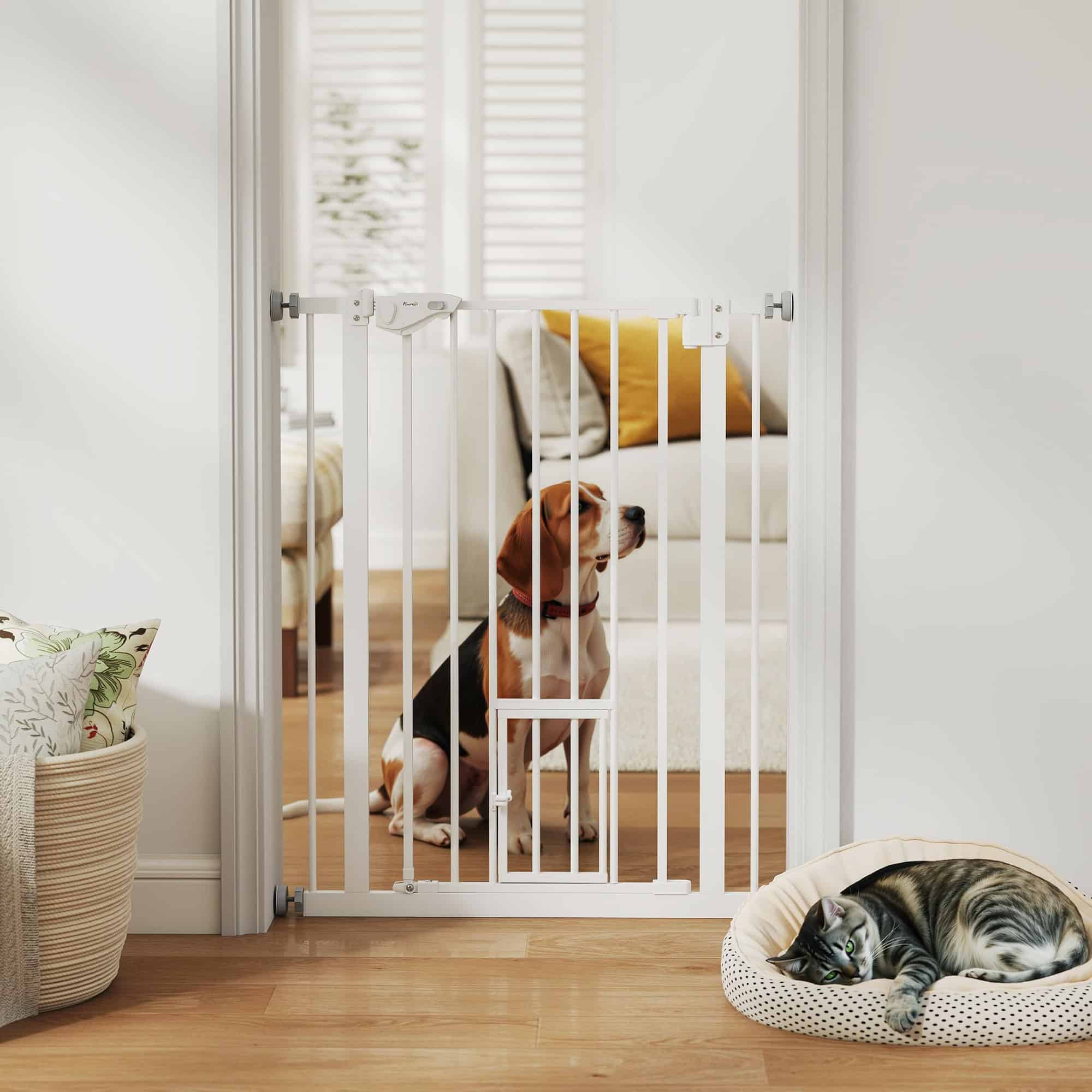36" Easy Open Indoor Dog Gates for Doorways, House, Stair - White