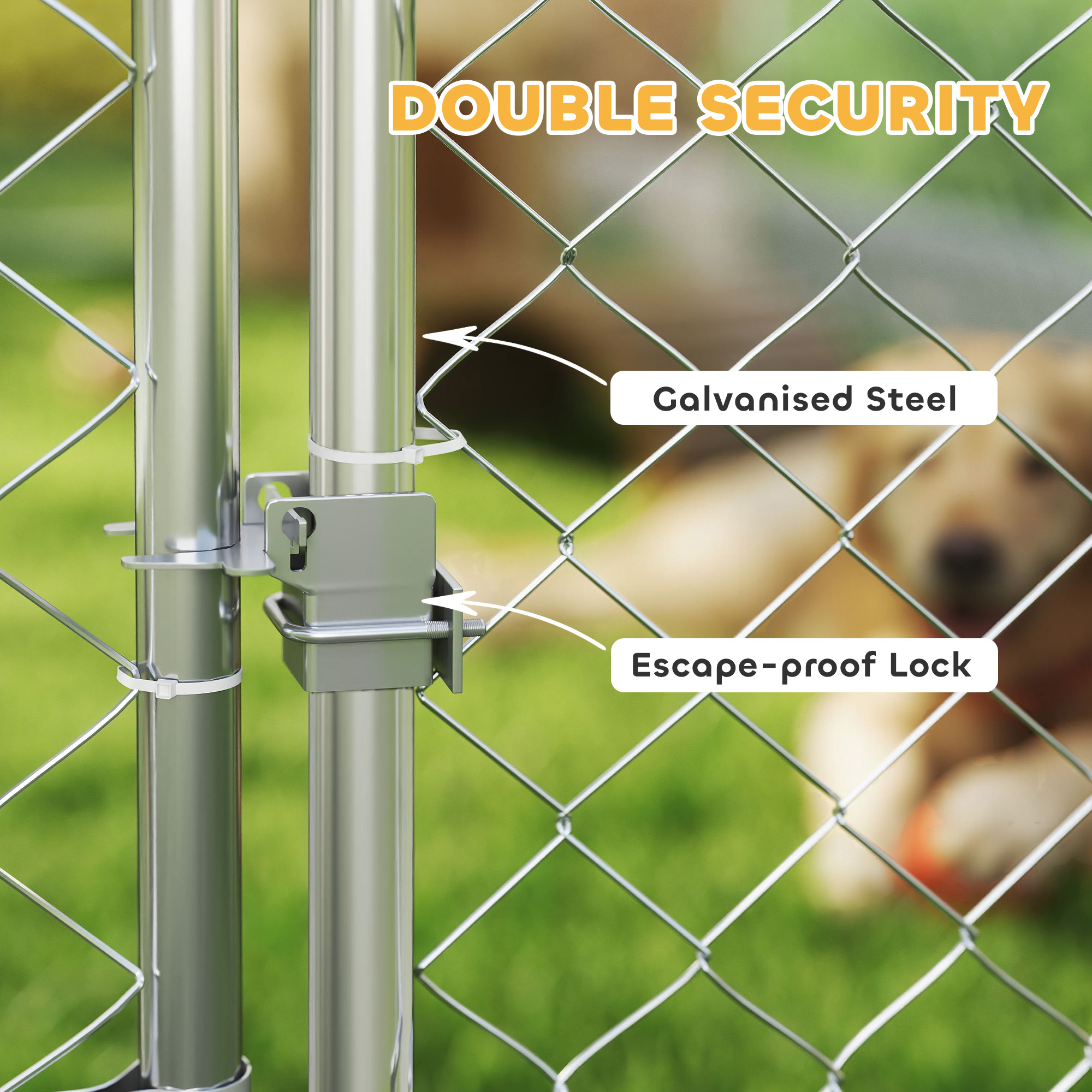 Outdoor Dog Run w/ Adjustable & Rotating Bowls, Water-Resistant UV-Resistant Cover, Secure Lock, 13.1' x 7.5' x 5.2'