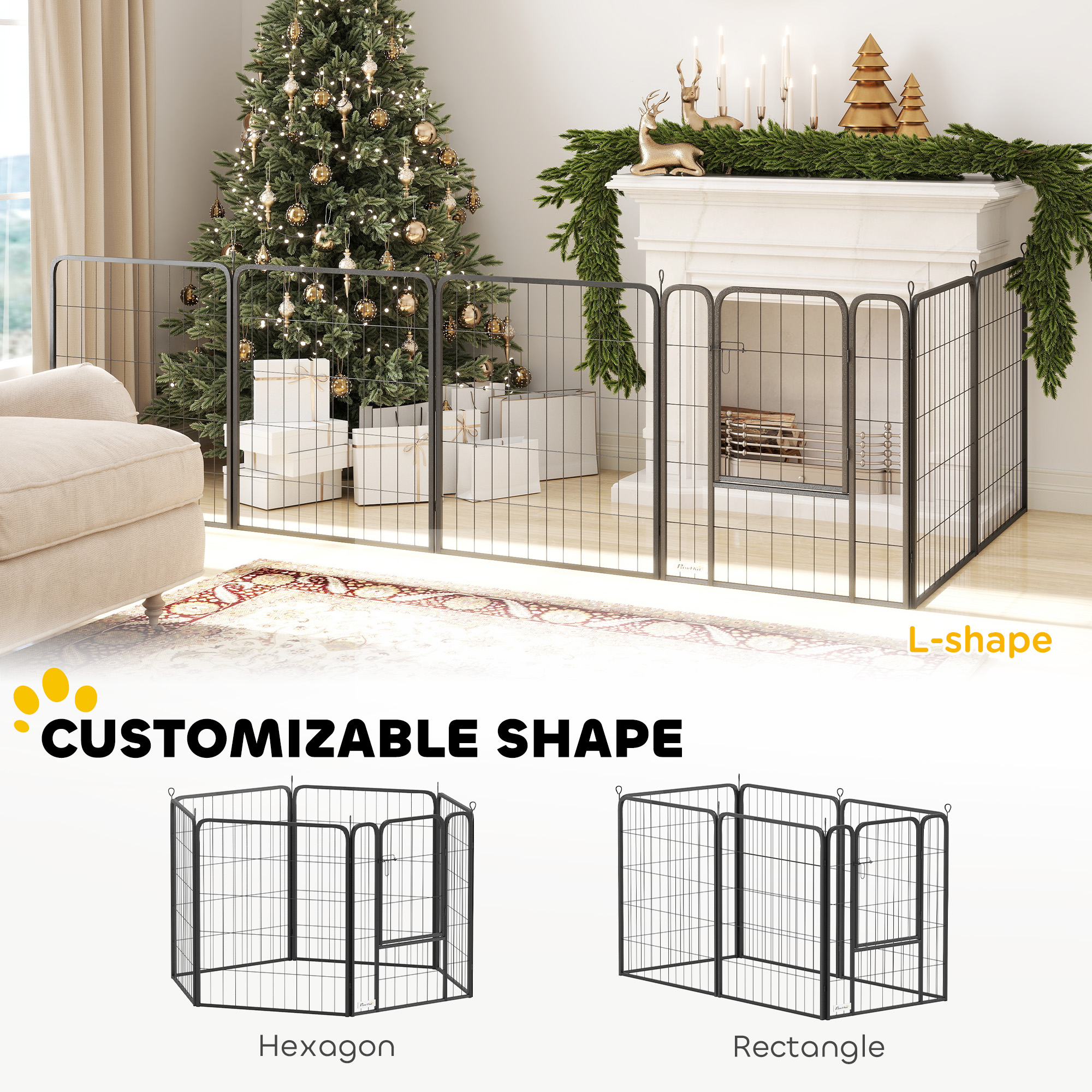6 Panels Heavy Duty Dog Playpen Outdoor Indoor with Door & Strap, 31.5" Height Portable & Foldable Pet Playpen