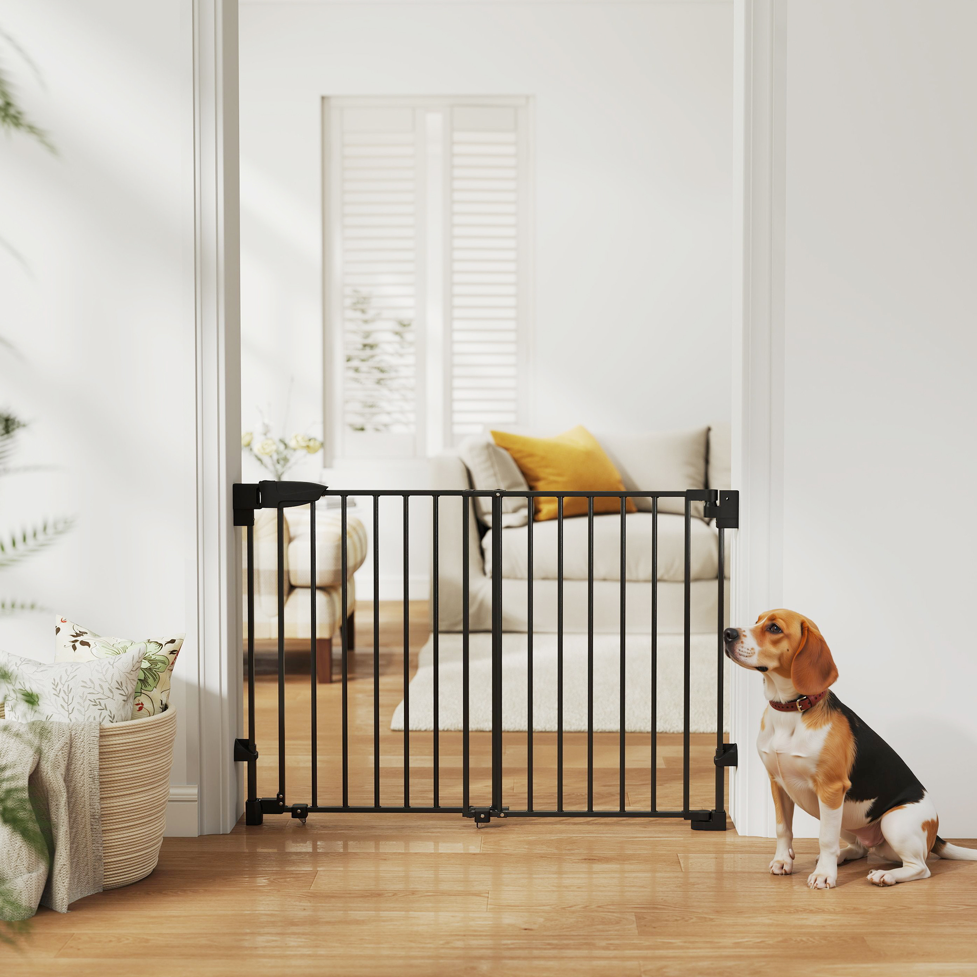 29"-44" Wide Dog Gate, 29" H, Pet Gate with Auto-Close, Single Hand Operation, Wall-Mounted, No-Threshold Design