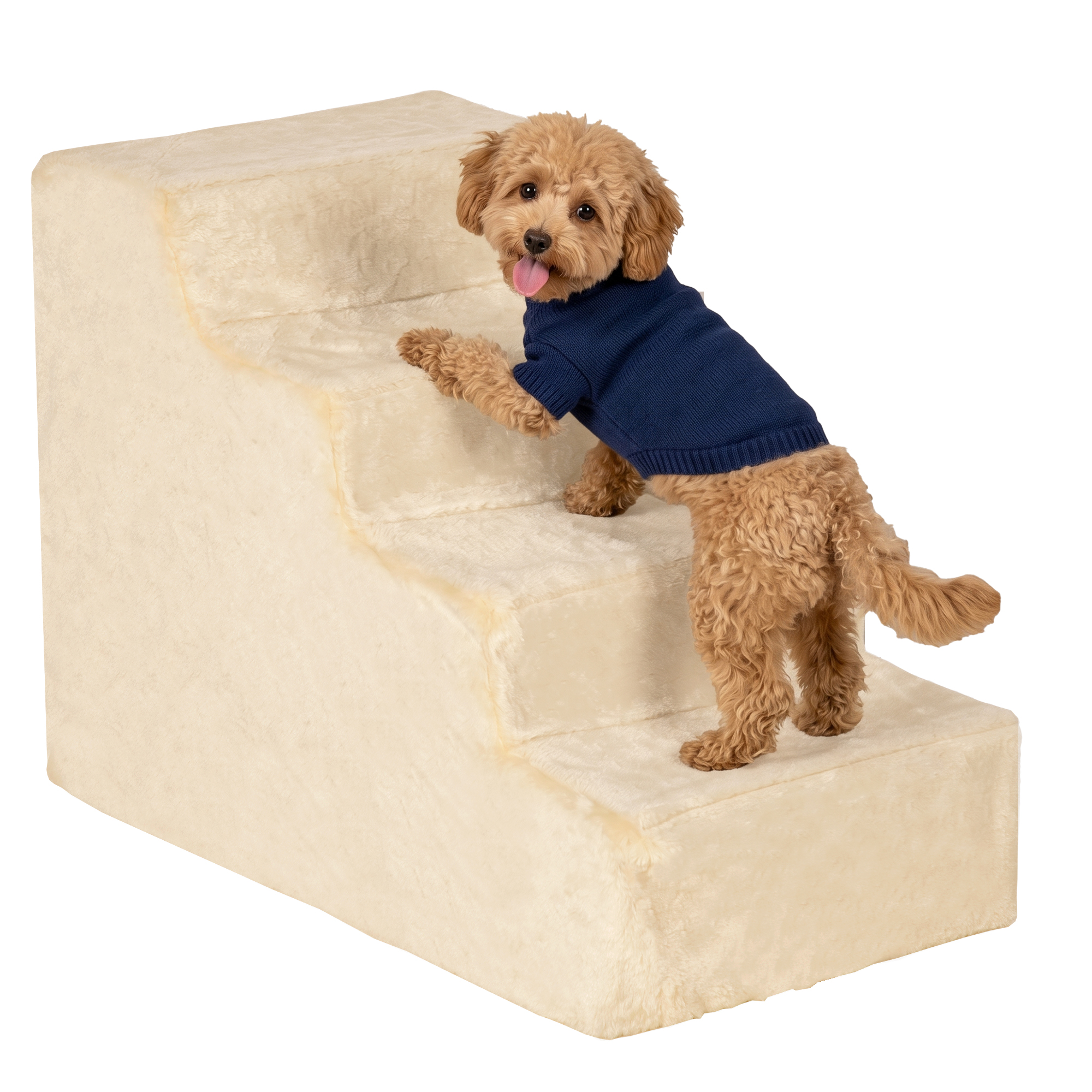 4-Step Dog Ramp for Sofa, Bed, and Couch, with Removable Cover, Beige