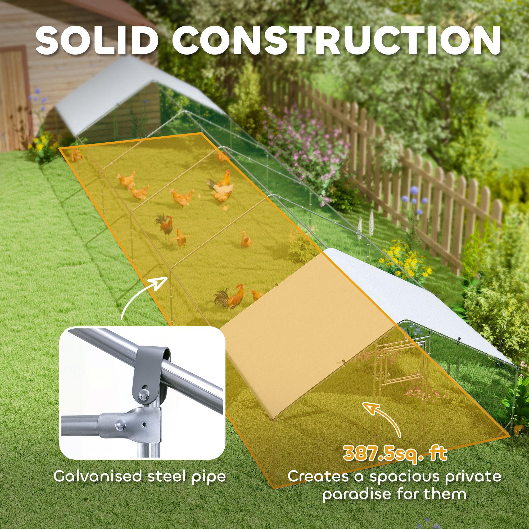 Metal Chicken Coop with Water- and UV-Protection Cover for Backyard Hen, Duck, Rabbit, 39.4' x 9.8' x 6.4'