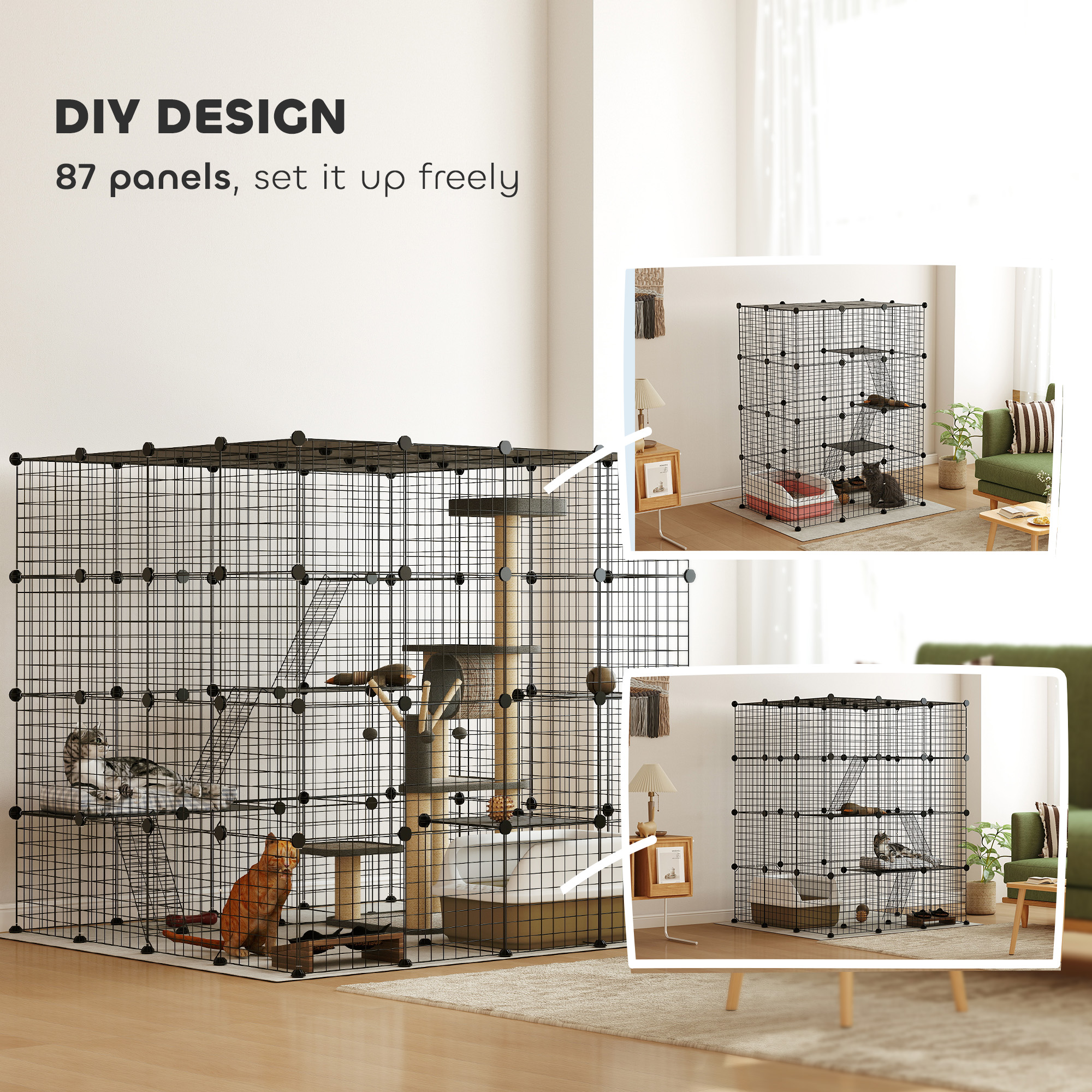 4-Tier 55" Cat Cage Indoor with Platforms, Ramps, Accessories, for 1-3 Cats, Indoor Use, Black