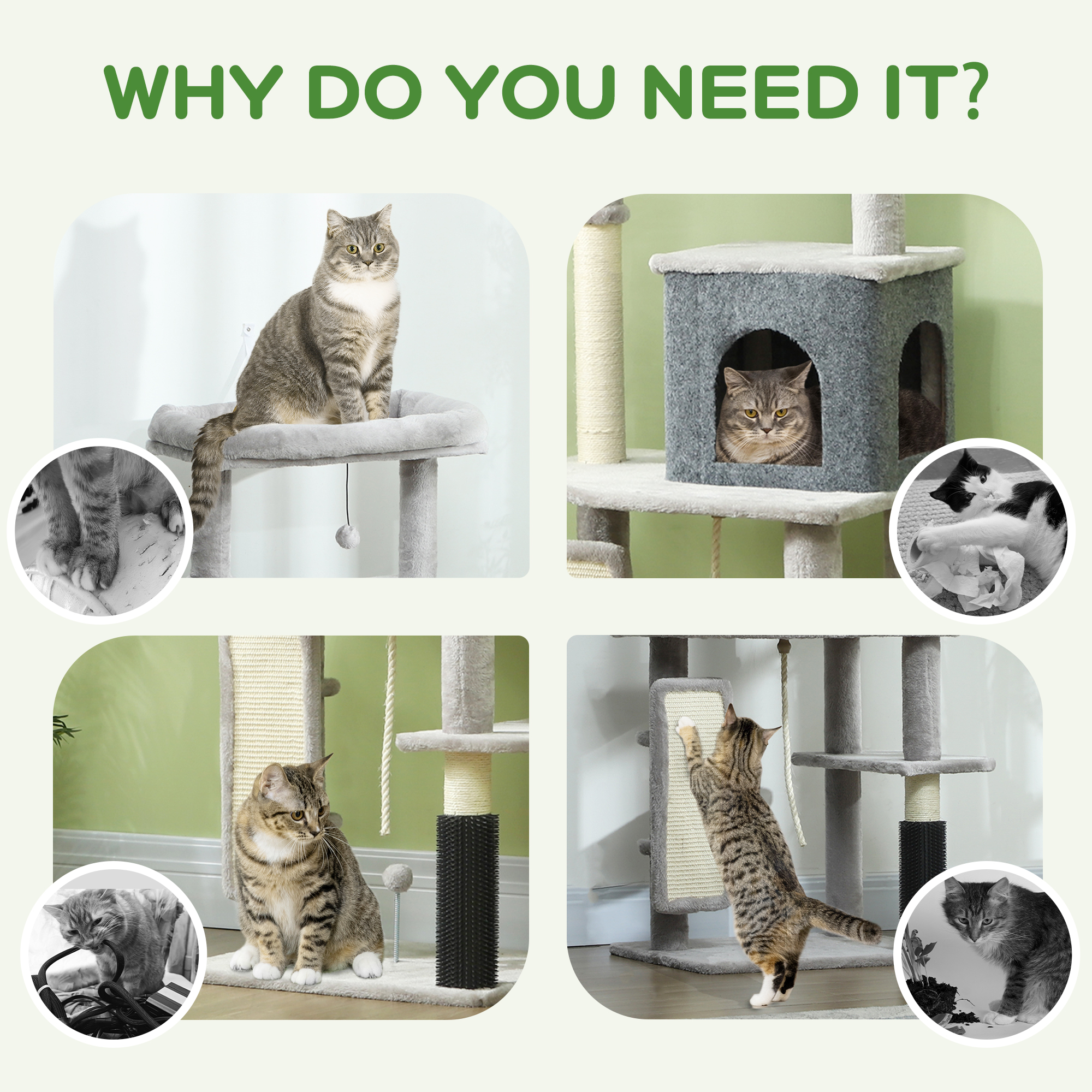 52 Inch Cat Tree with Scratching Posts, Cat Bed, Condo, Grooming Brush, Jumping Platforms, Toy Balls, Anti-tip Kit - Image 7