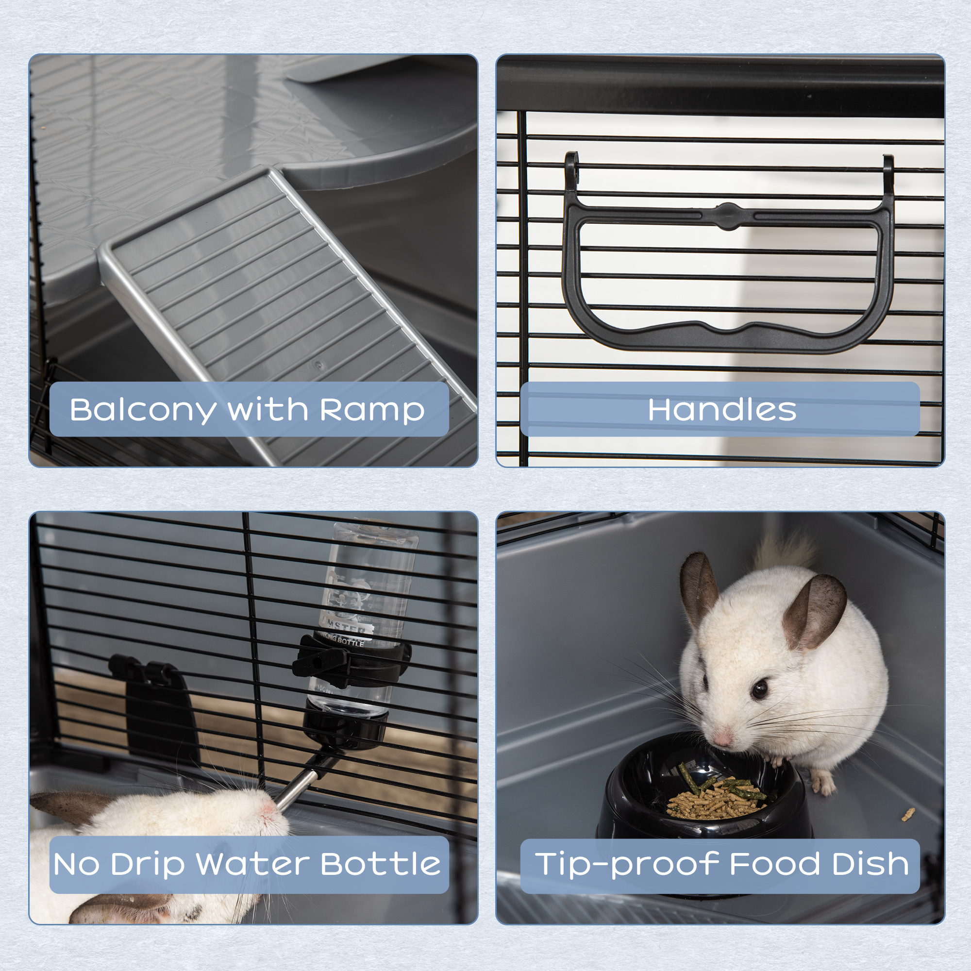 3-tier Hamster Cage, Guinea Pig Cage with Accessories Food Dish Water Bottle, Ramps, 31.5"x19"x 23", Grey