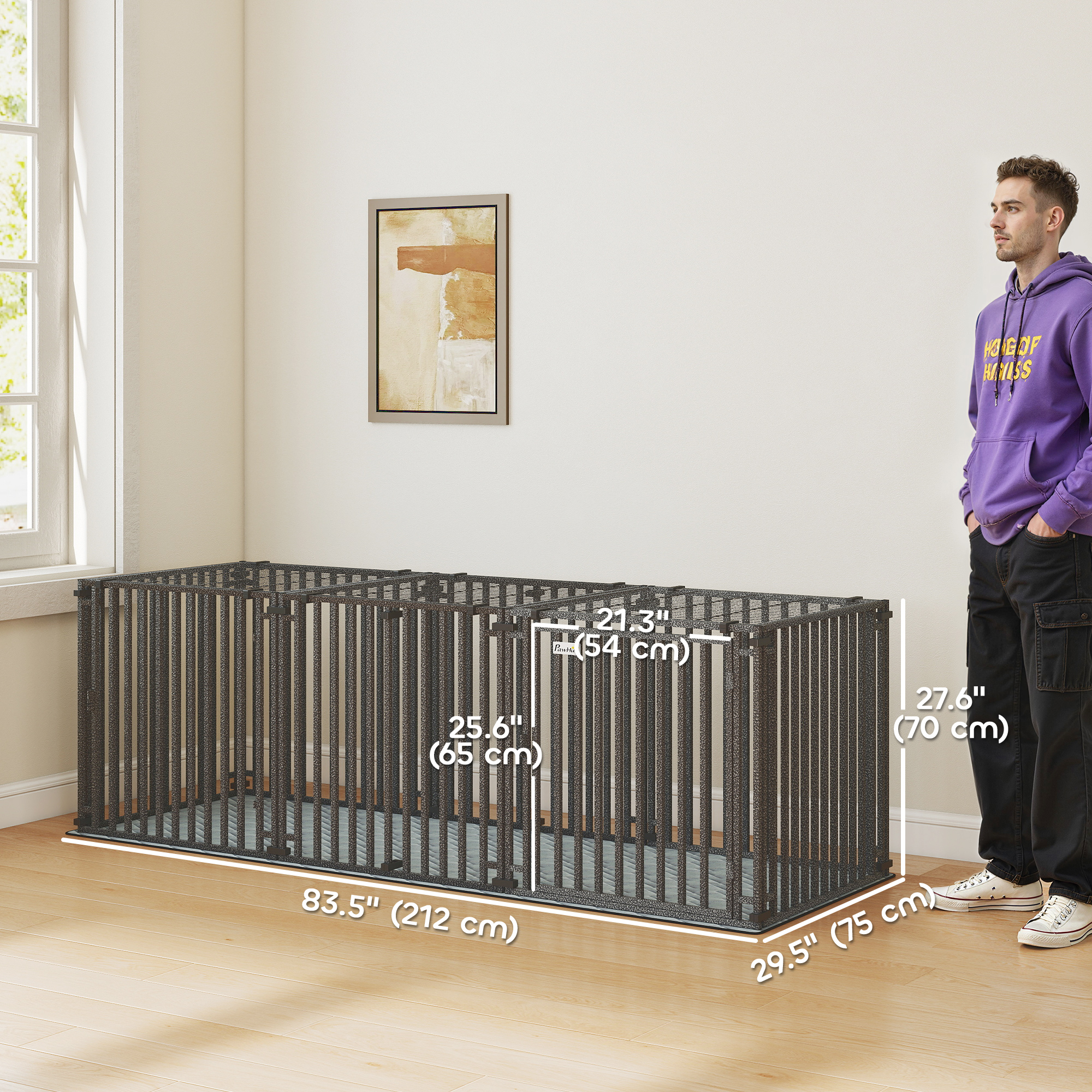 83 Inch Heavy Duty Dog Crate, Extra Large Metal Dog Cage Kennel with Mat for Large Breeds, Modular Puppy Playpen