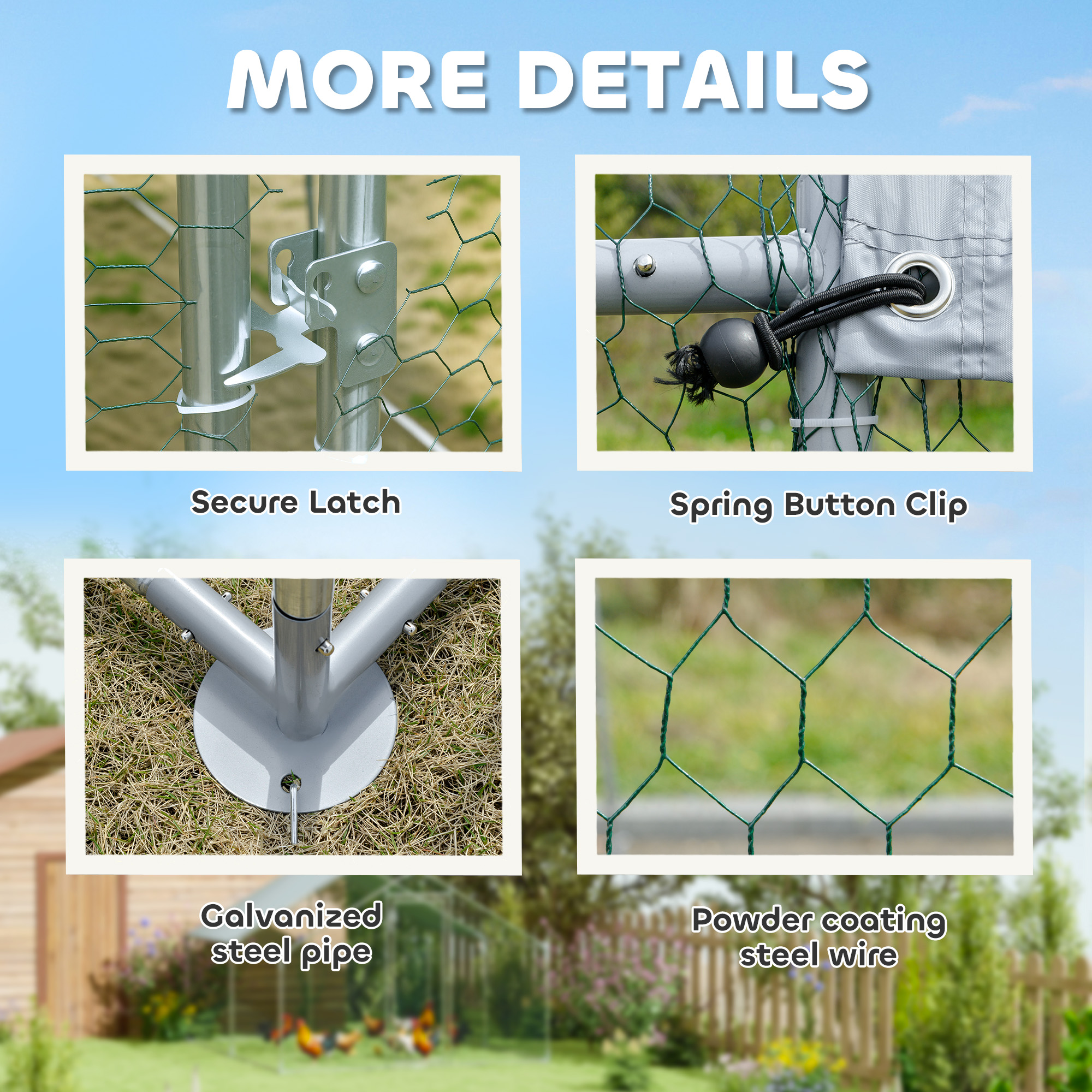Metal Chicken Coop, 9.8 x 11.2 FT Walk-in Chicken Run with Cover, Lockable Door, Outdoor Poultry Cage for 10-15 Chickens