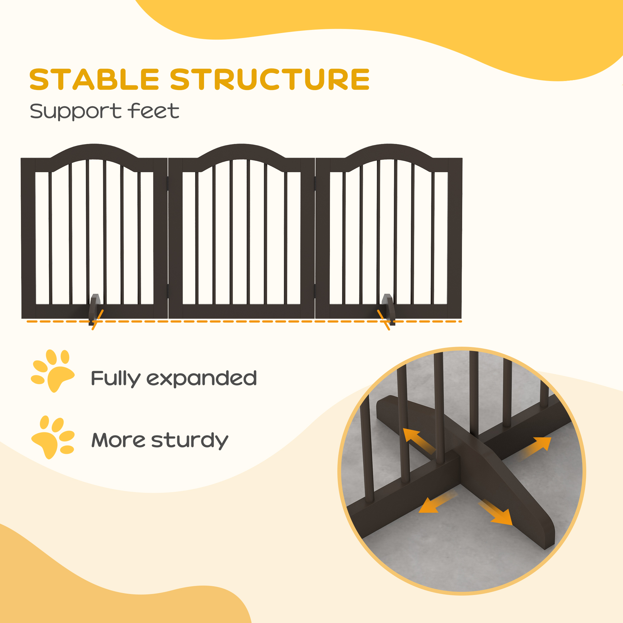 24" Freestanding Pet Gate For Dogs with 2 Support Feet, Coffee