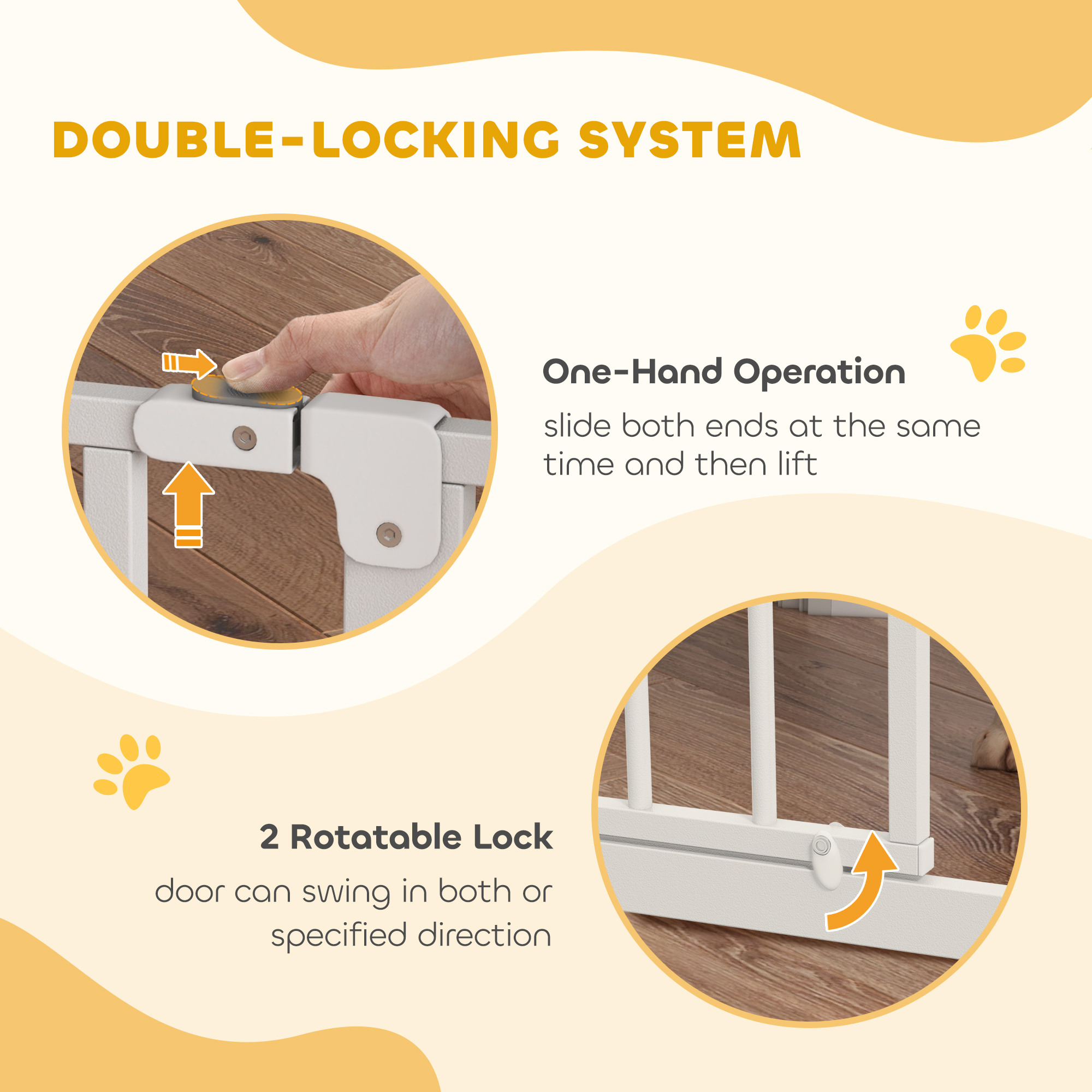 30"- 34" Easy Install Pet Gate w/ Door & Double Locking System, Extra Wide Dog Gate for Stairs, Hallways, White