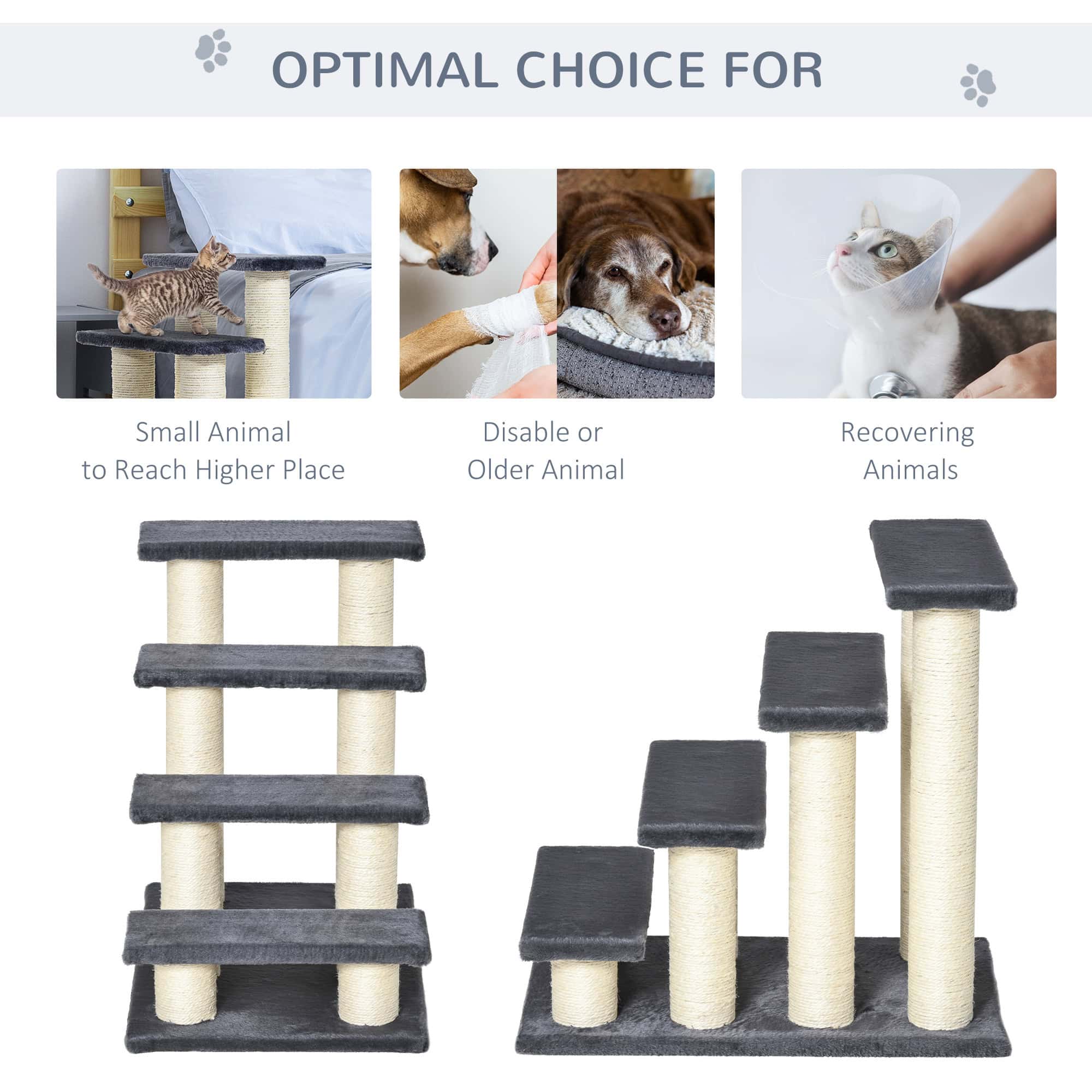 Cat Trees 4 Tier Pet Stairs Dog Cat 4 Steps Kitty Scatching Post Cat Scratch Furniture Dark Grey