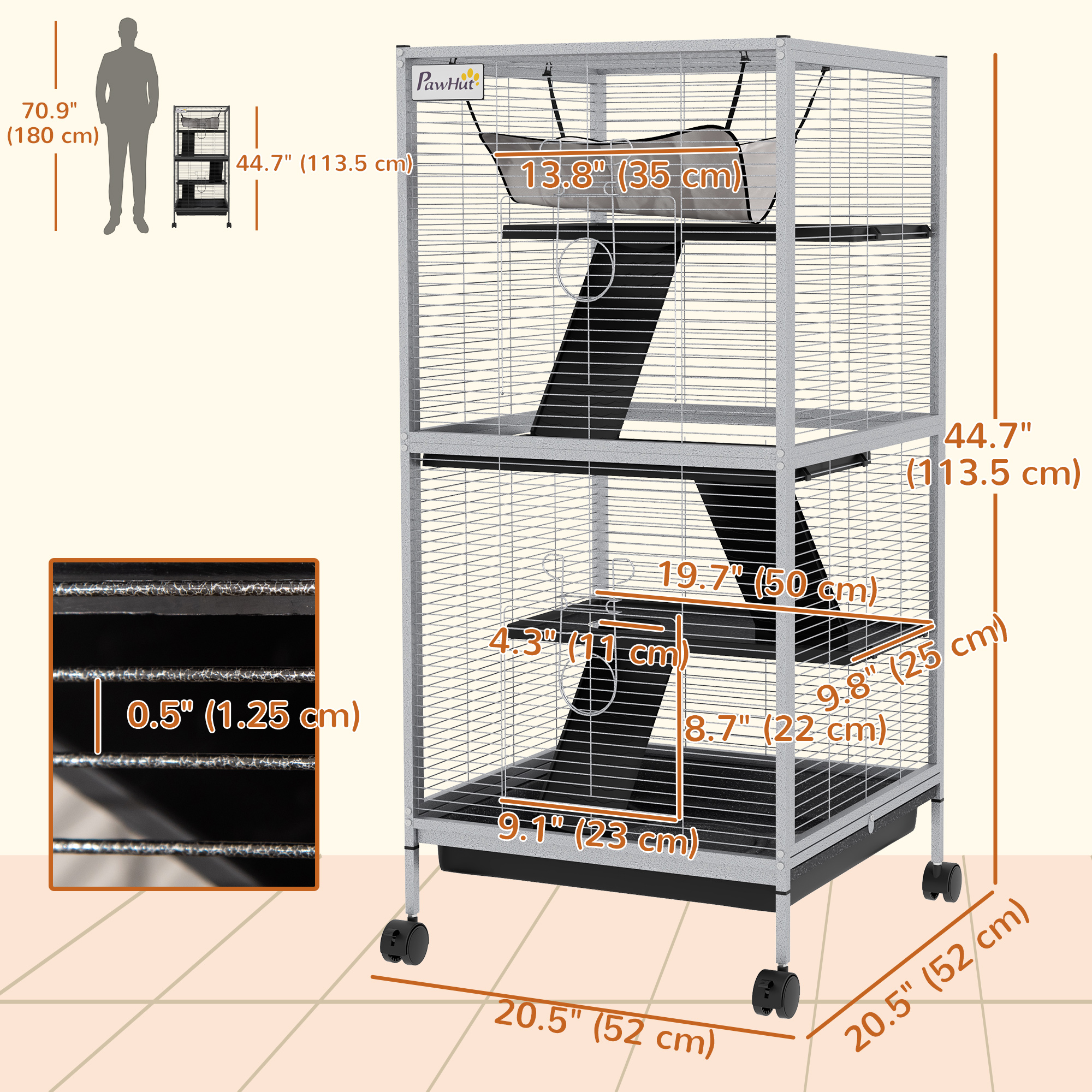 Steel Small Animal Cage for Ferret, Chinchilla, Kitten and Rabbit, Light Grey