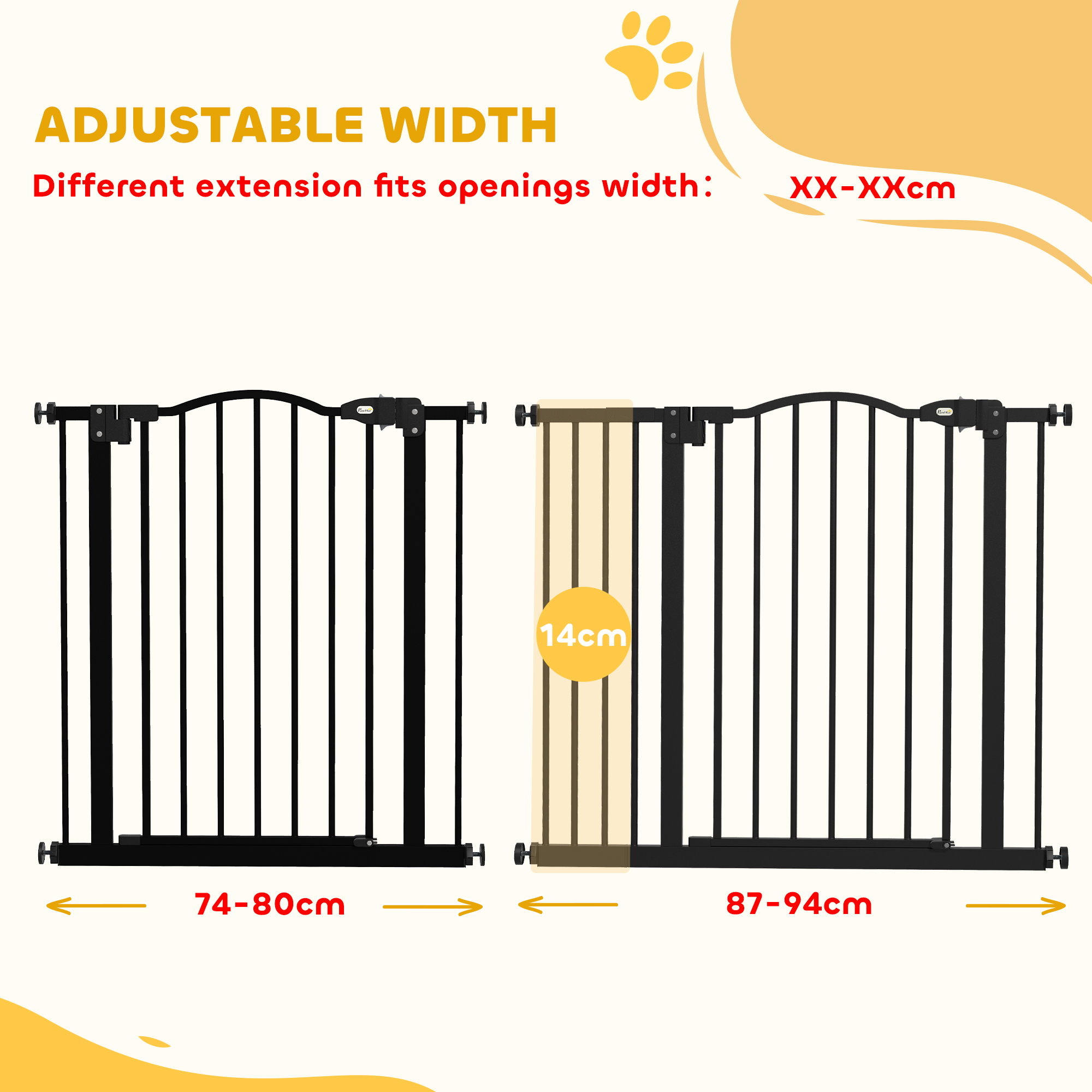 Extra Tall Dog Gate with Door, Pressure Fit, Auto Close, Double Locking for Doorways Hallways Stairs, 29"-37", Black
