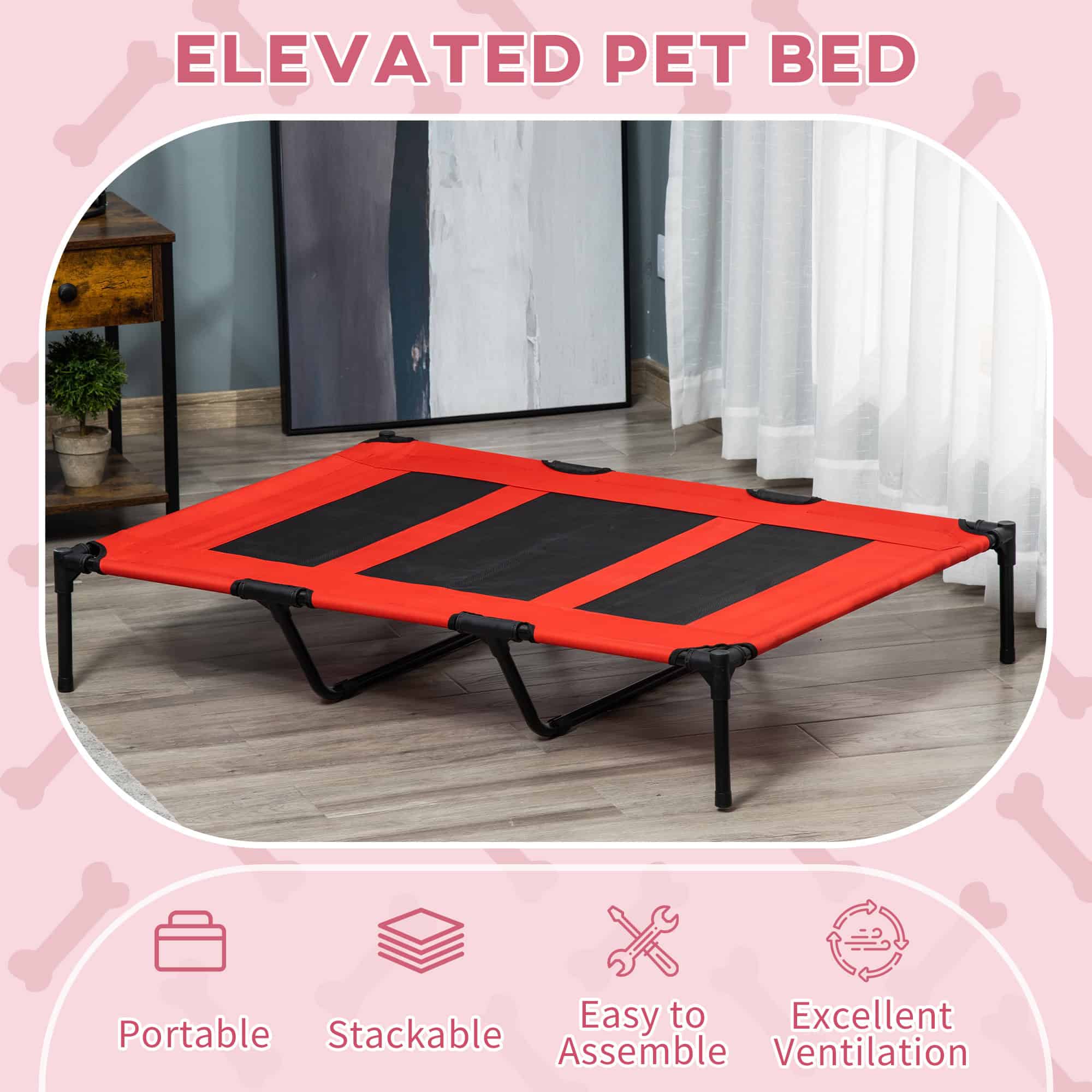 Elevated Dog Bed, Raised Dog Cot for XL Sized Dogs, Indoor & Outdoor, 48" x 36" x 9", Red - Image 4